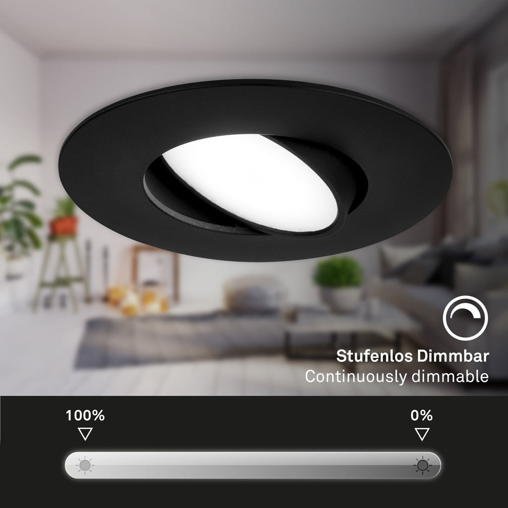 Nærbilde av LED innbyggingsspot 3-pk svart dimbar 4000K IP65 Ø9 cm