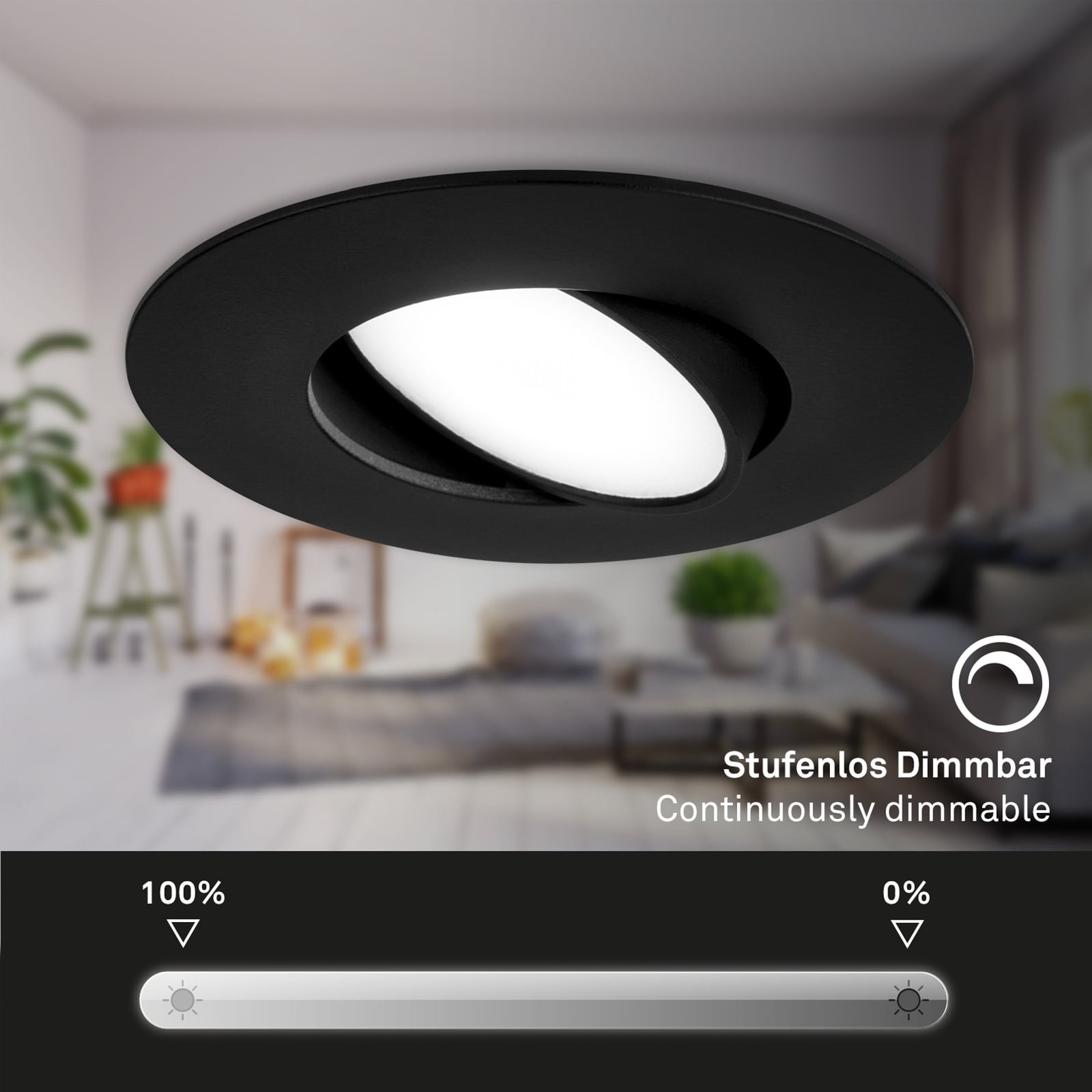 Nærbilde av LED innbyggingsspot 3-pk svart dimbar 4000K IP65 Ø9 cm