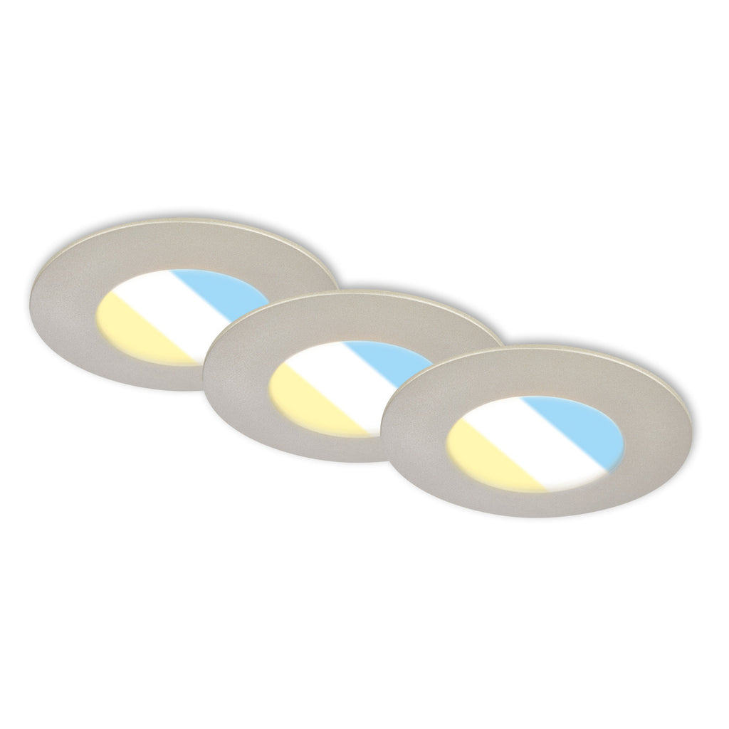 LED innbyggingsspot 3-sett CCT matt nikkel Ø9 cm 4,9W forfra