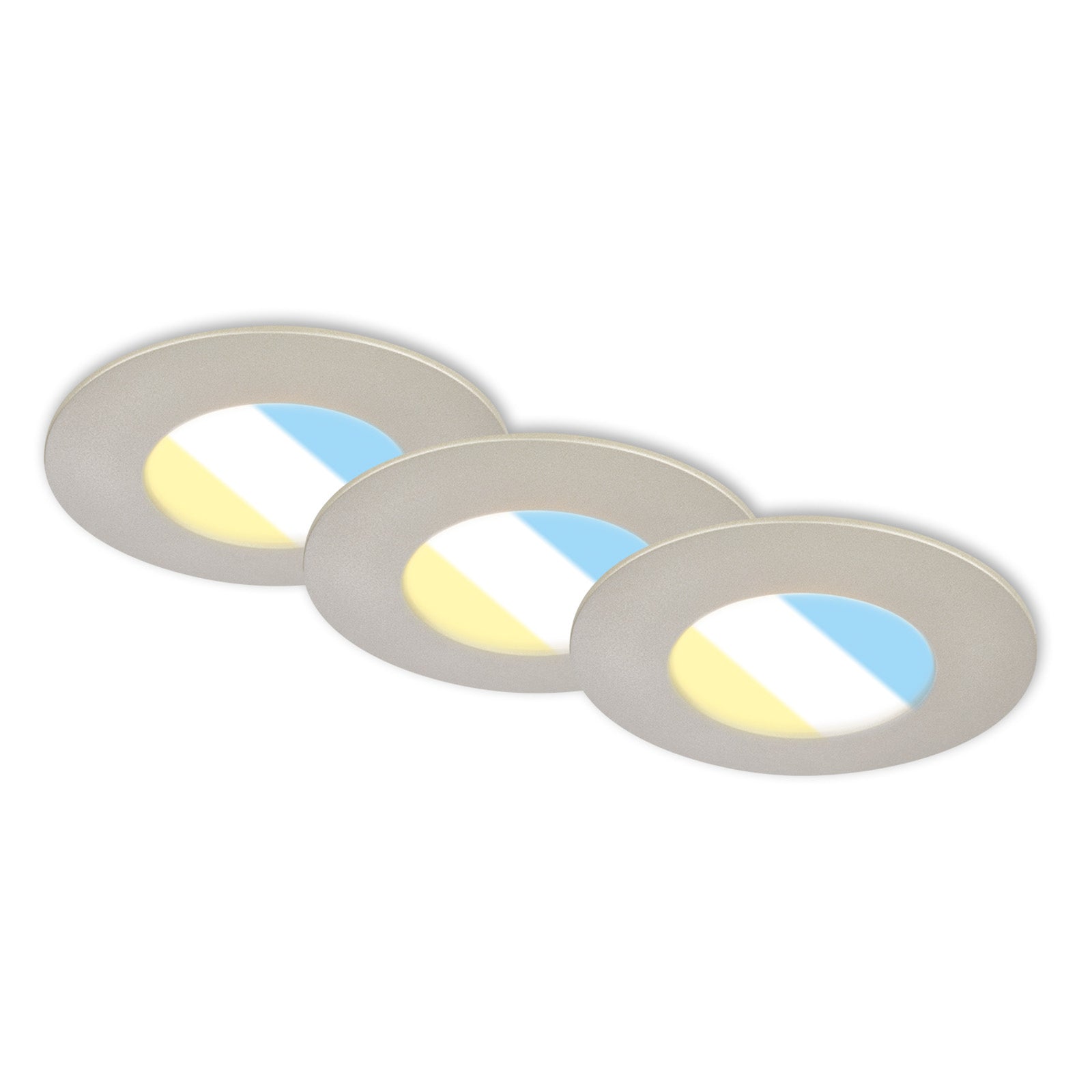 LED innbyggingsspot 3-sett CCT matt nikkel Ø9 cm 4,9W forfra