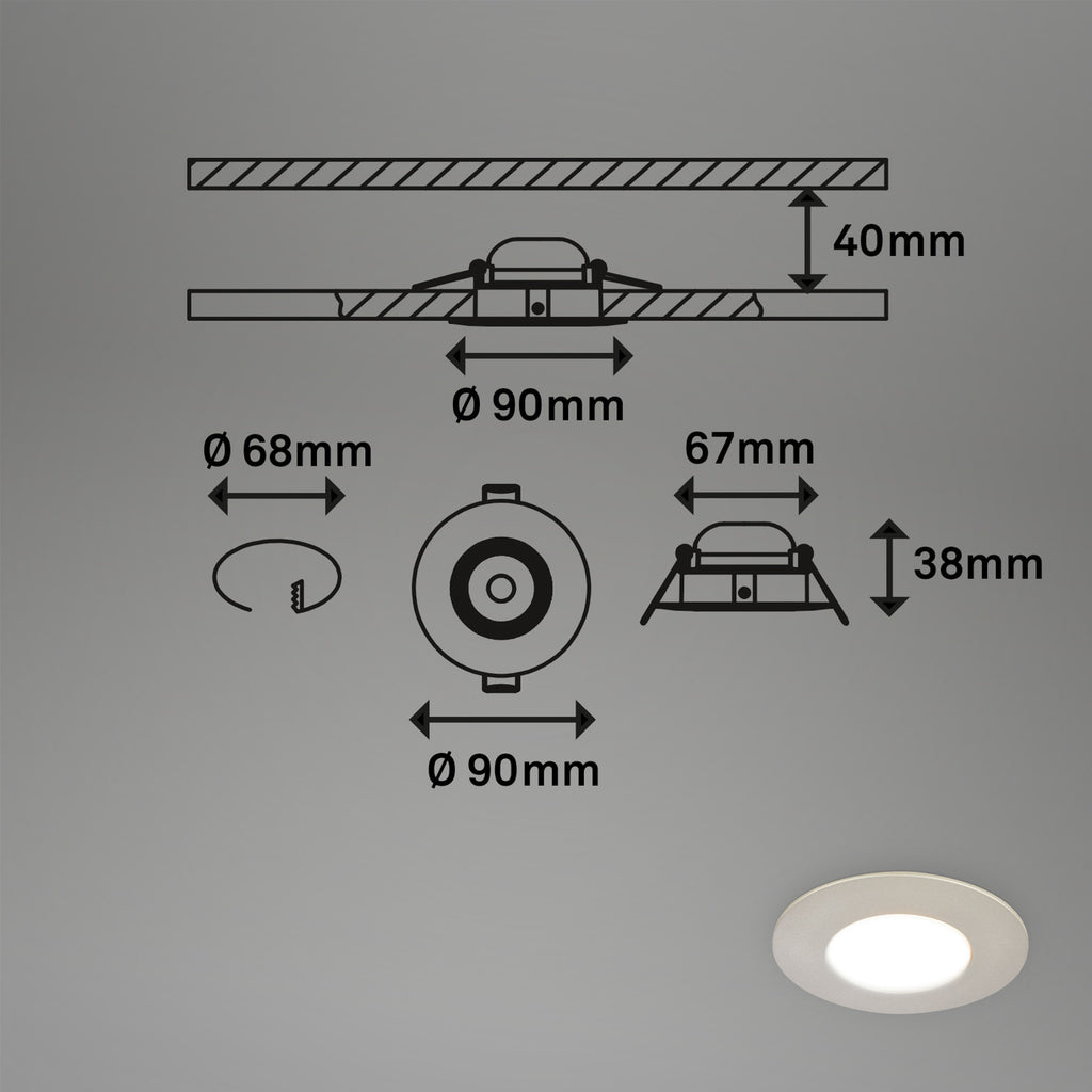 Detalj av LED innbyggingsspot 3-sett CCT matt nikkel Ø9 cm 4,9W