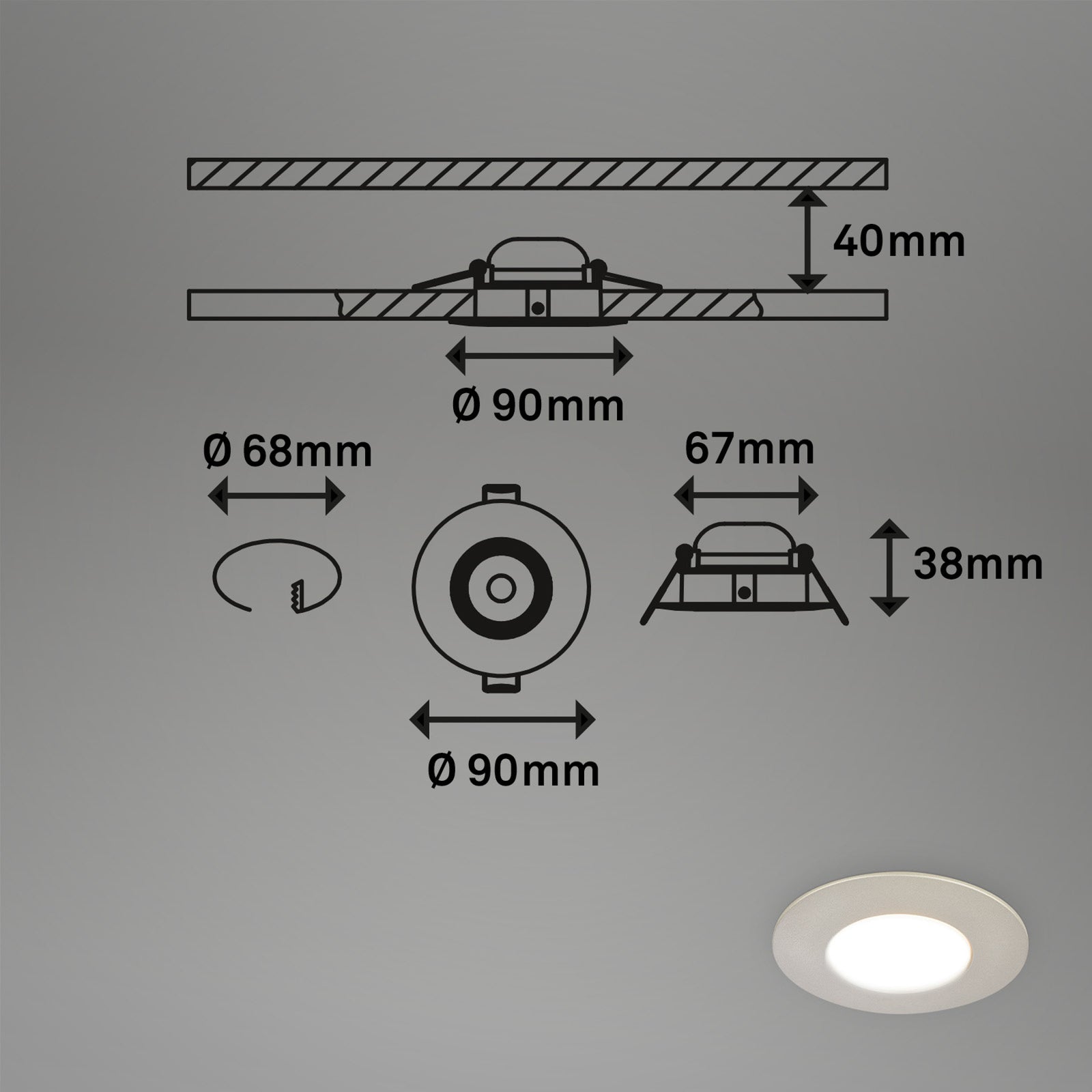 Detalj av LED innbyggingsspot 3-sett CCT matt nikkel Ø9 cm 4,9W