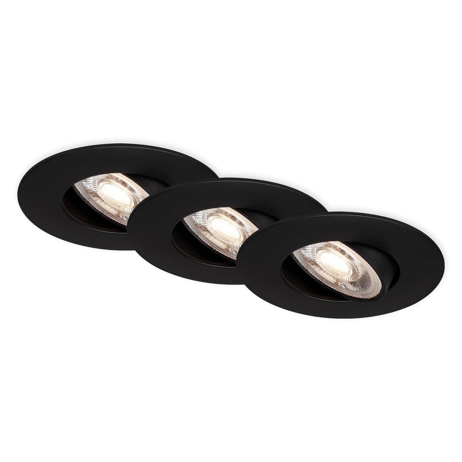 LED innbyggingsspot 7602 svart IP65 dimbar 3-pack 3000K forfra