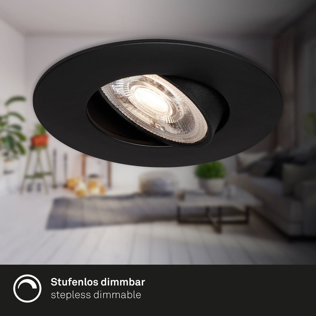 LED innbyggingsspot 7602 svart IP65 dimbar 3-pack 3000K side