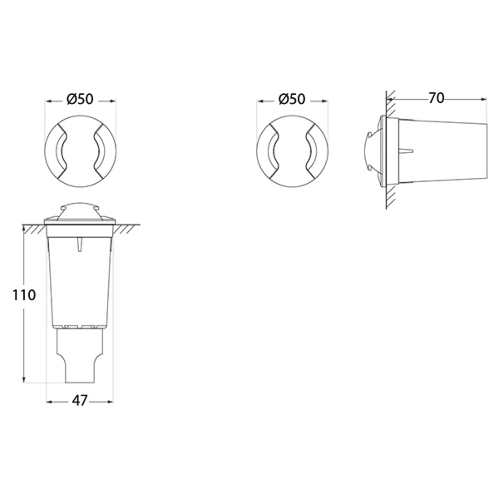 LED innbyggingsspot Aldo 2L svart/klar Ø5 cm IP67 sideprofil