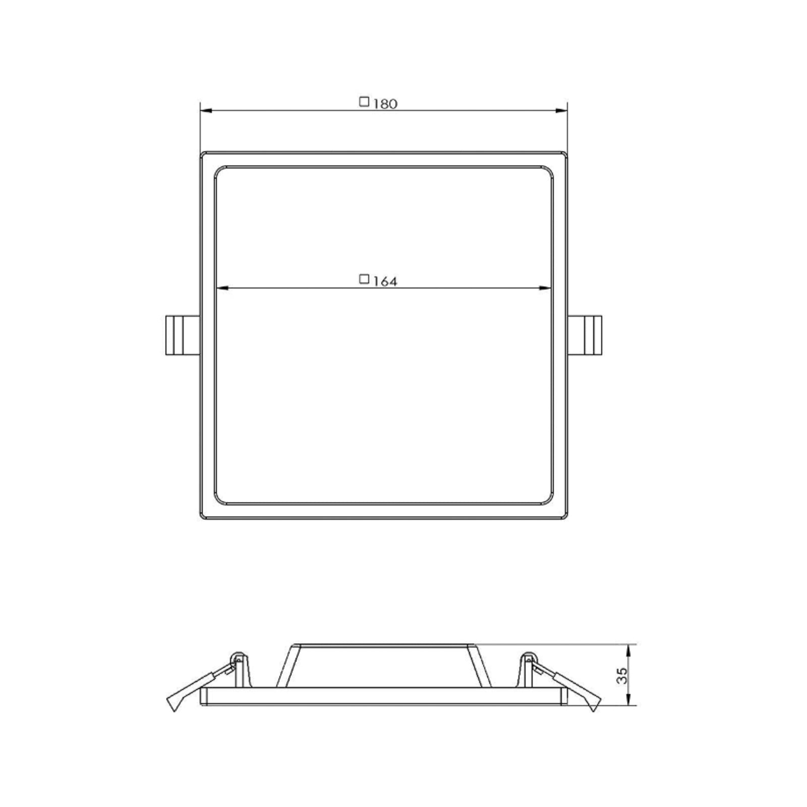 LED innbyggingsspot Alya dimbar hvit 18x18 cm 12W 2700K bakside