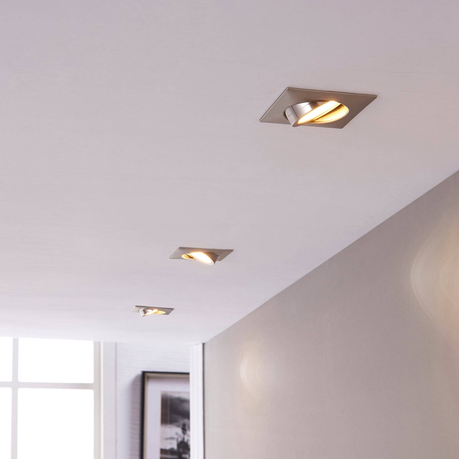 LED innbyggingsspot Andrej kantet 3-pack matt nikkel bakside