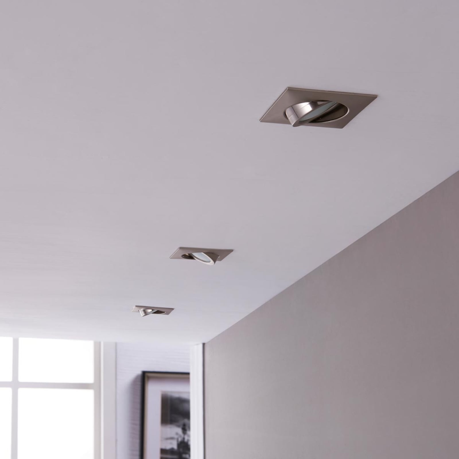 LED innbyggingsspot Andrej kantet 3-pack matt nikkel detalj