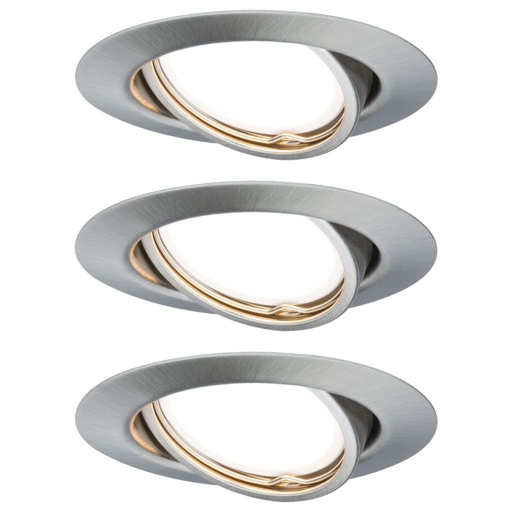 LED innbyggingsspot Base 3-pack børstet stål dimbar 3000K montert i tak