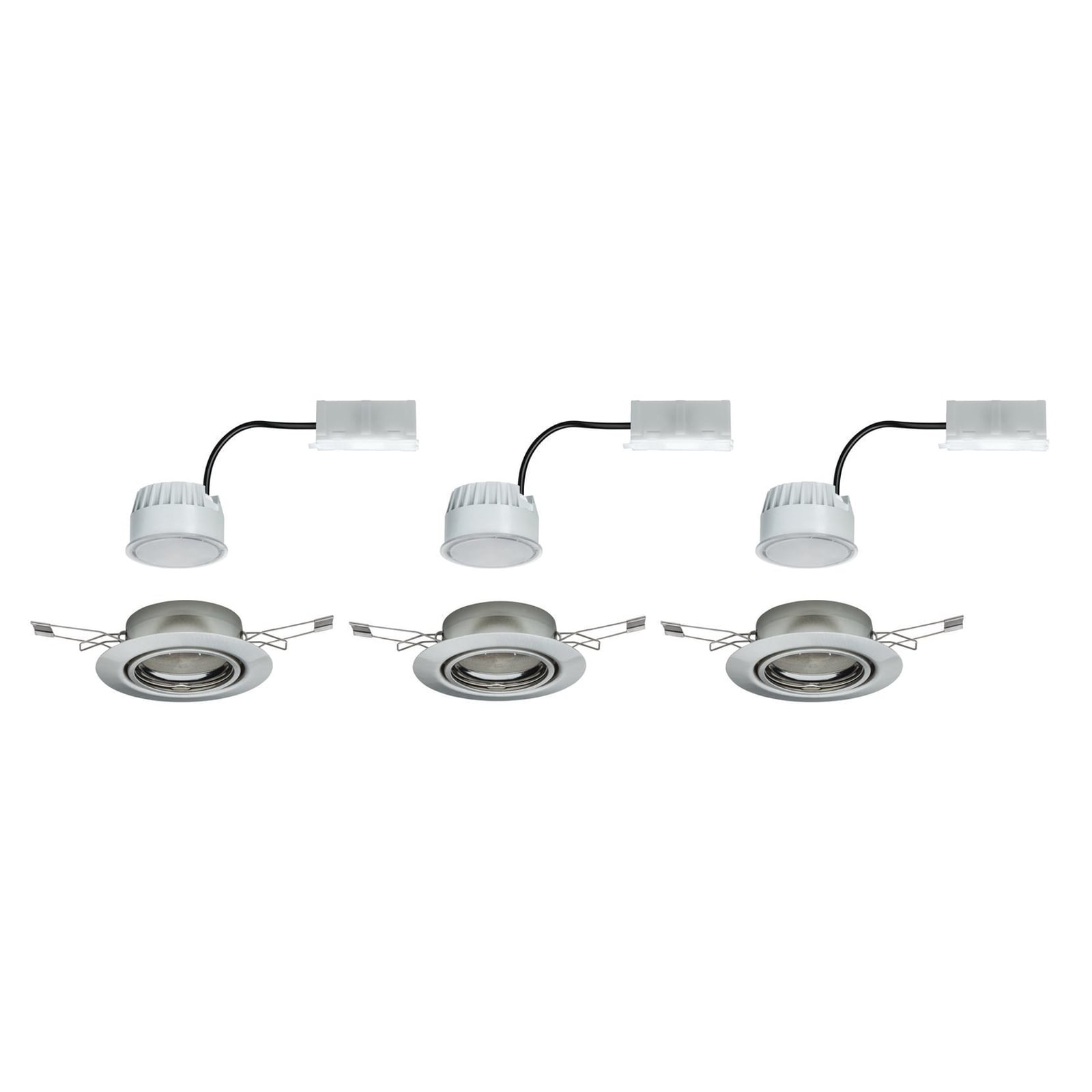 LED innbyggingsspot Base 3-pack børstet stål dimbar 3000K sideprofil