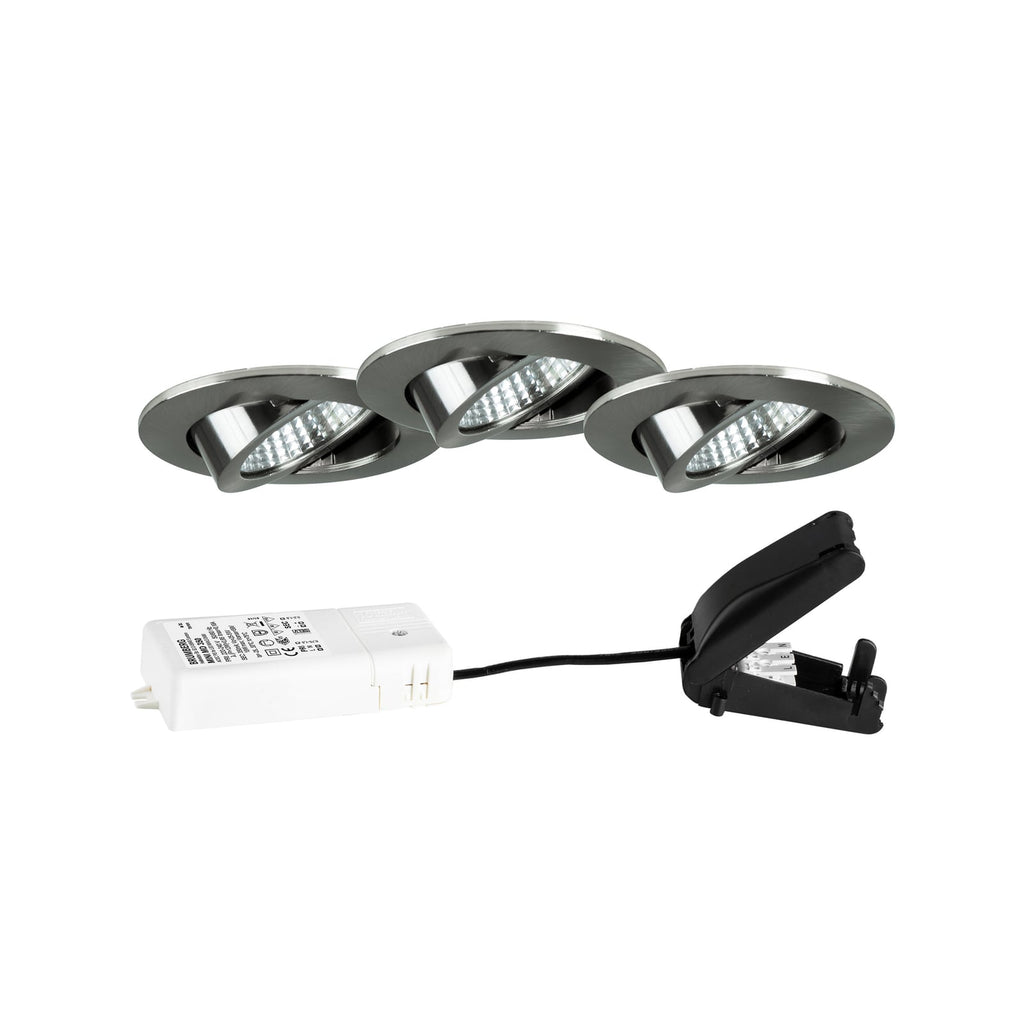 LED innbyggingsspot BB03 3-pack dimbar matt nikkel forfra