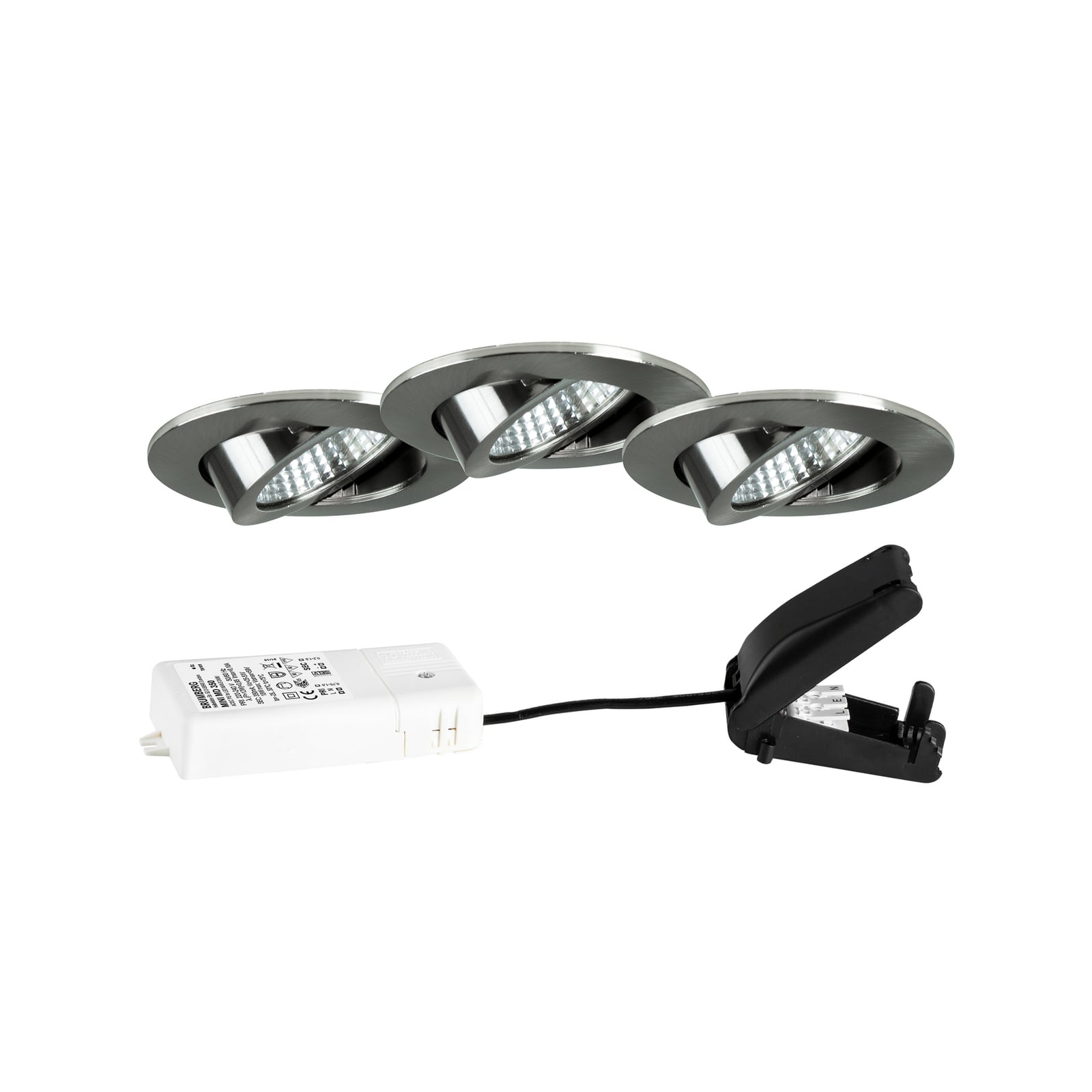 LED innbyggingsspot BB03 3-pack dimbar matt nikkel forfra