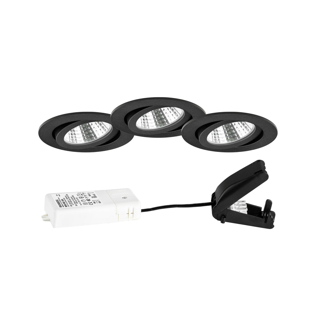 LED innbyggingsspot BB03 dimbar svart 3-pack forfra