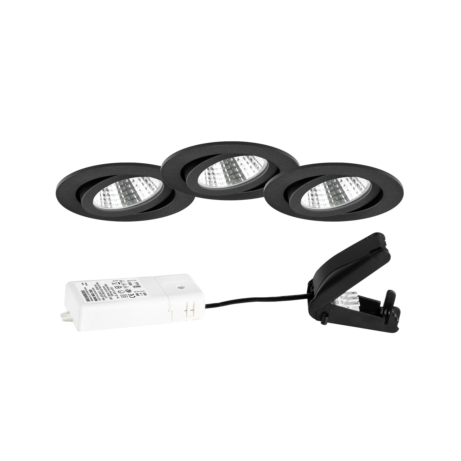 LED innbyggingsspot BB03 dimbar svart 3-pack forfra