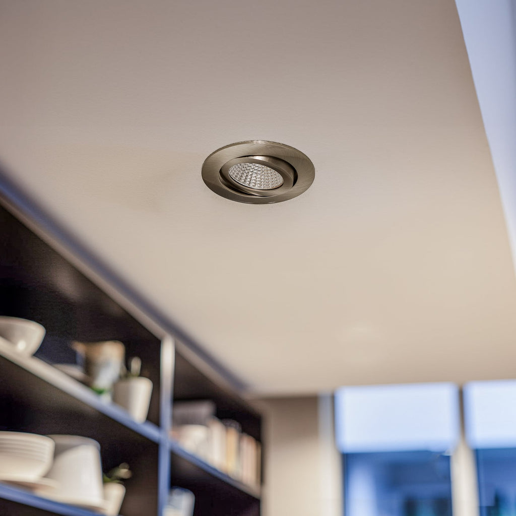 LED innbyggingsspot BB03 dimbar svingbar matt nikkel detalj