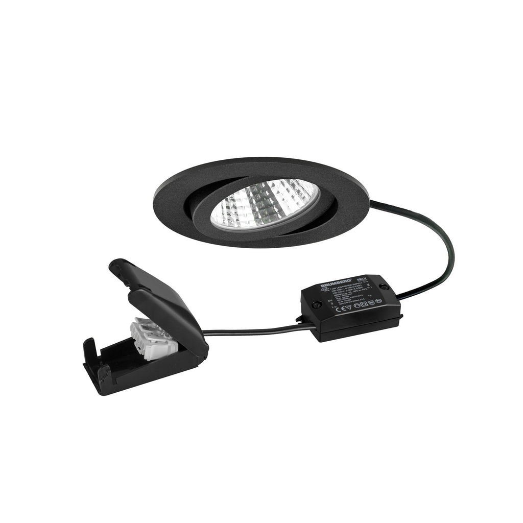 LED innbyggingsspot BB03 svingbar sort matt forfra