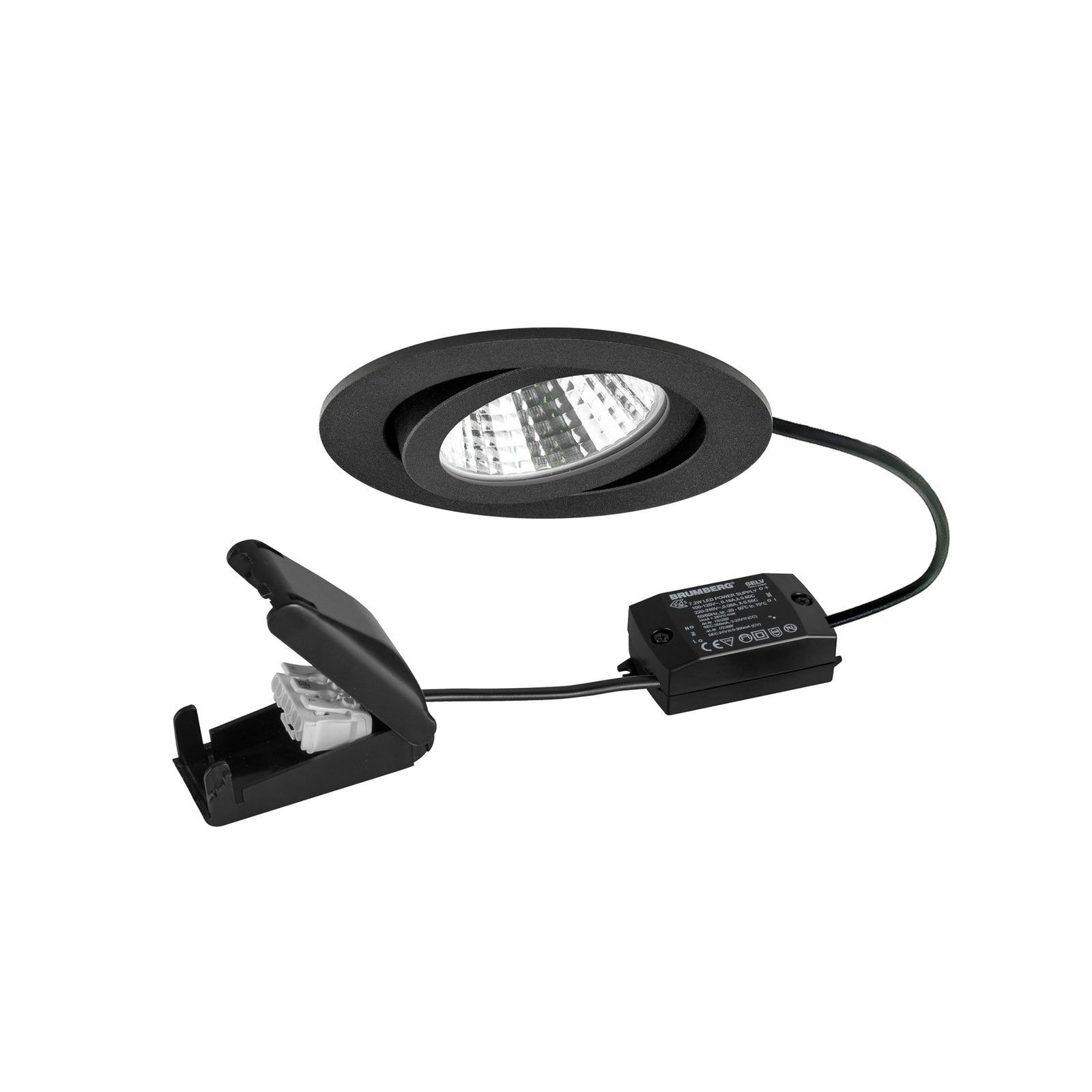 LED innbyggingsspot BB03 svingbar sort matt forfra