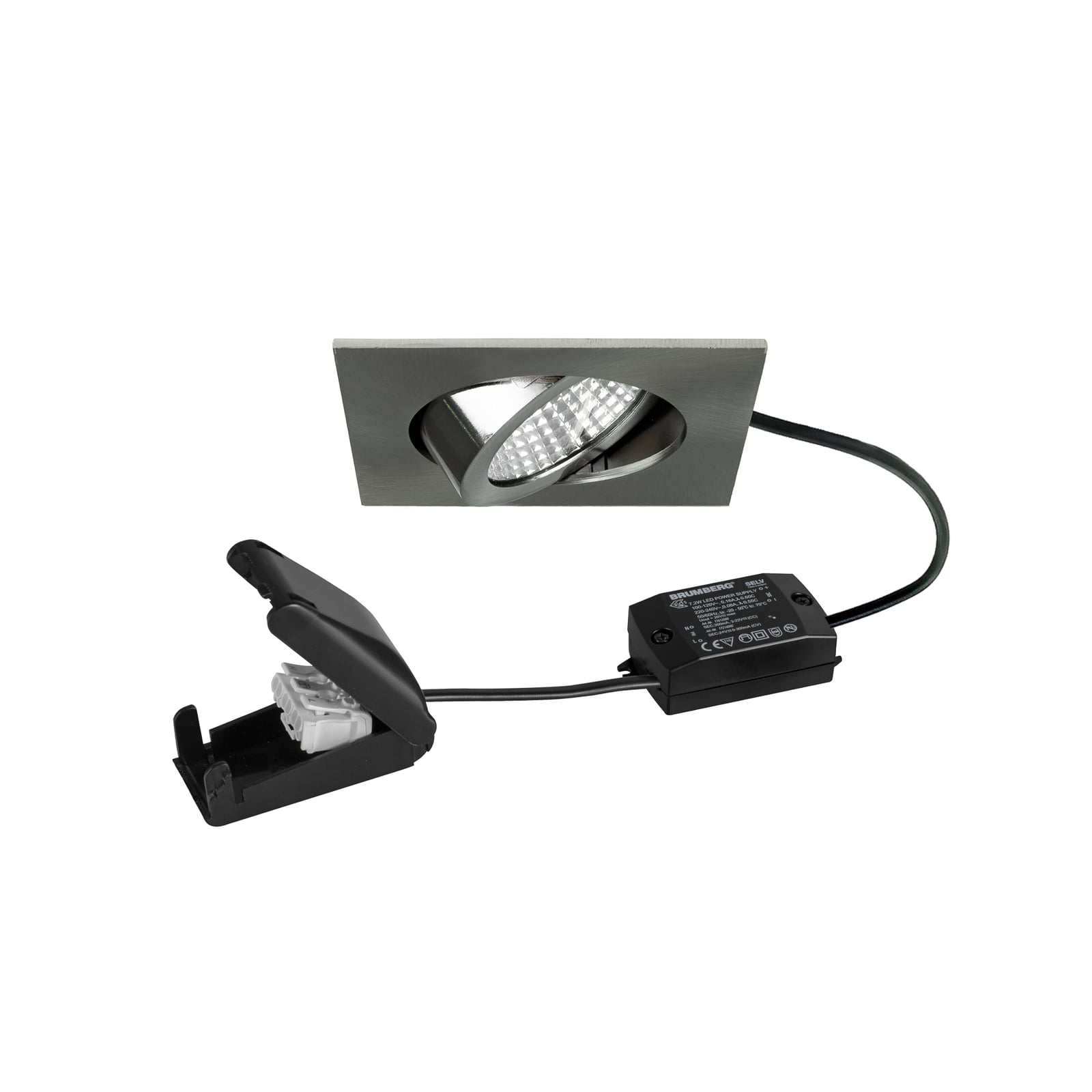LED innbyggingsspot BB05 svingbar matt nikkel forfra