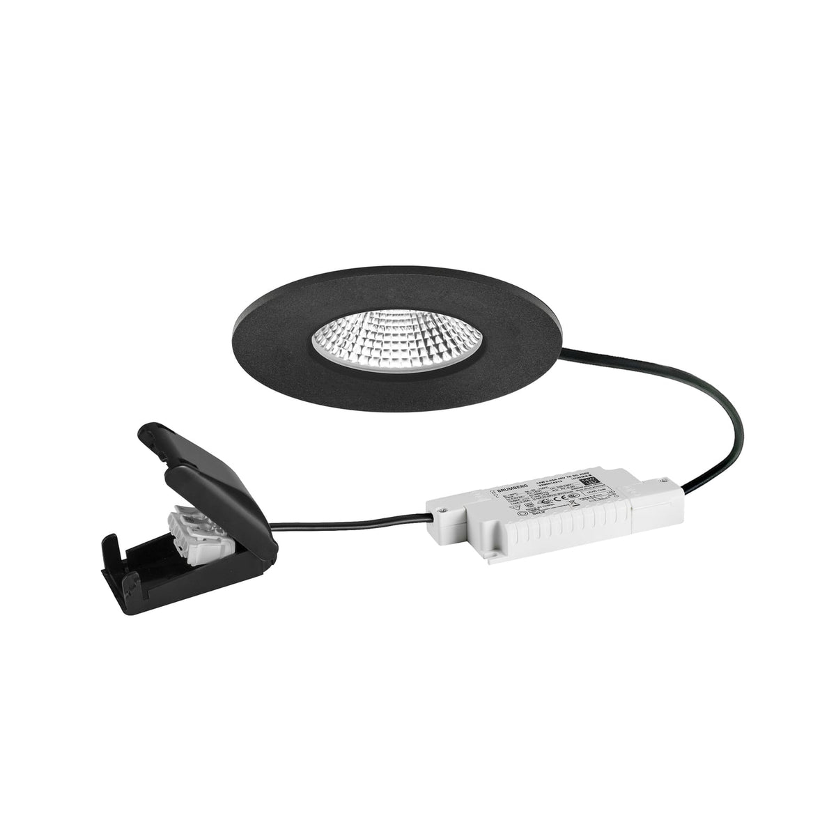 LED innbyggingsspot BB20 rund dimbar IP65 7W 3000K svart forfra