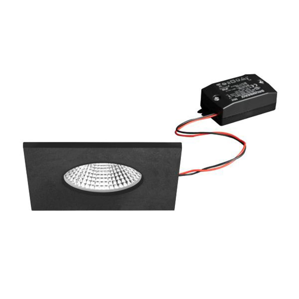 LED innbyggingsspot BB21 svart 85x85 mm 7W IP65 forfra