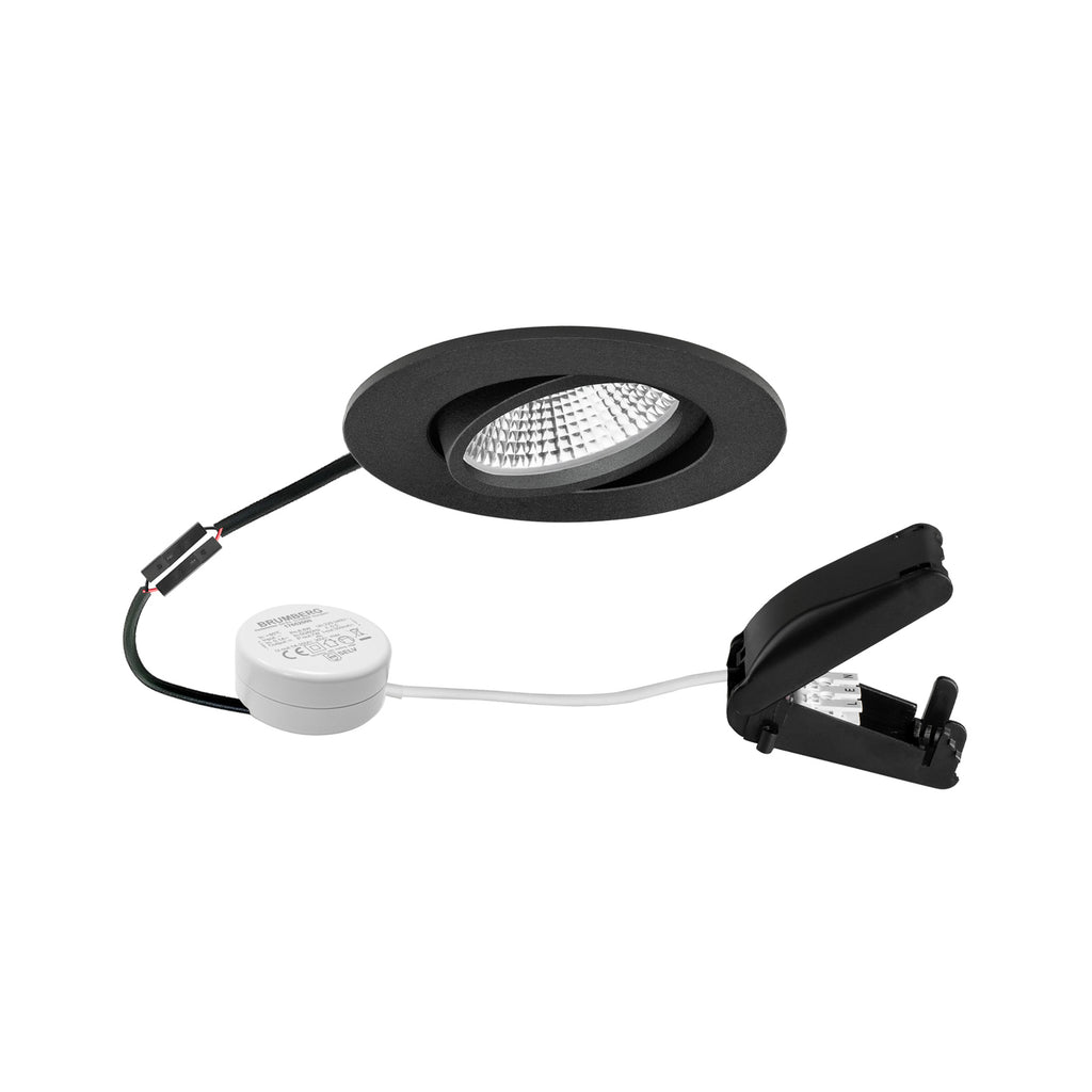 LED innbyggingsspot BB23 dimbar svingbar svart matt IP65 fra BRUMBERG forfra