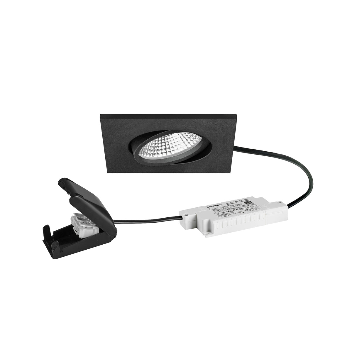 LED innbyggingsspot BB25 svingbar dimbar svart matt IP65 7W forfra