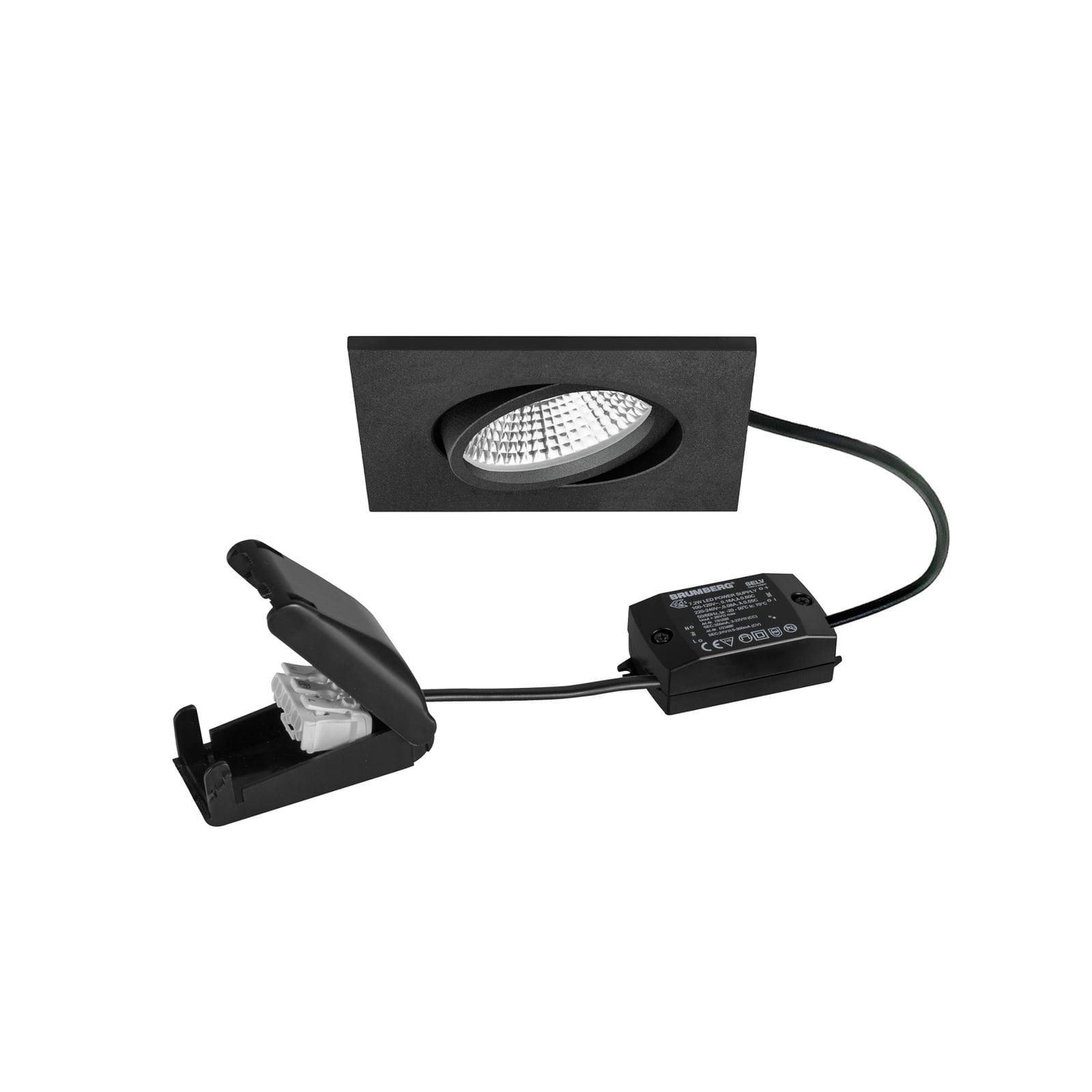 LED innbyggingsspot BB25 svingbar IP65 7W svart matt forfra