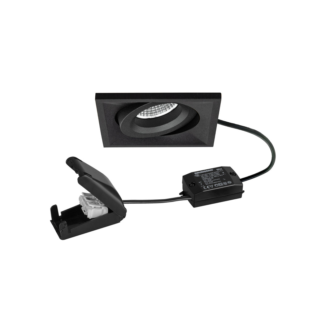 LED innbyggingsspot BB37 kvadratisk svart 7W 3000K forfra
