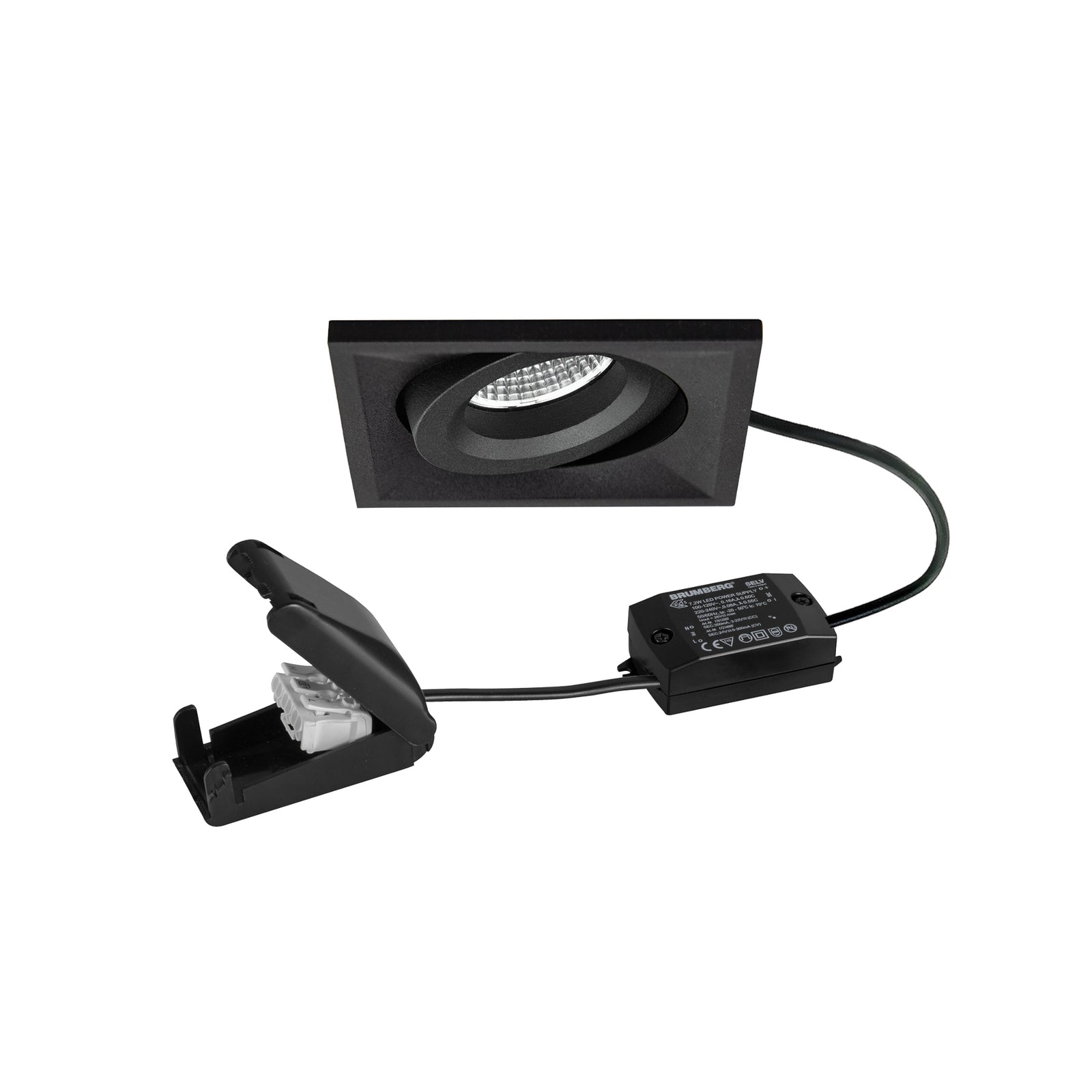 LED innbyggingsspot BB37 kvadratisk svart 7W 3000K forfra