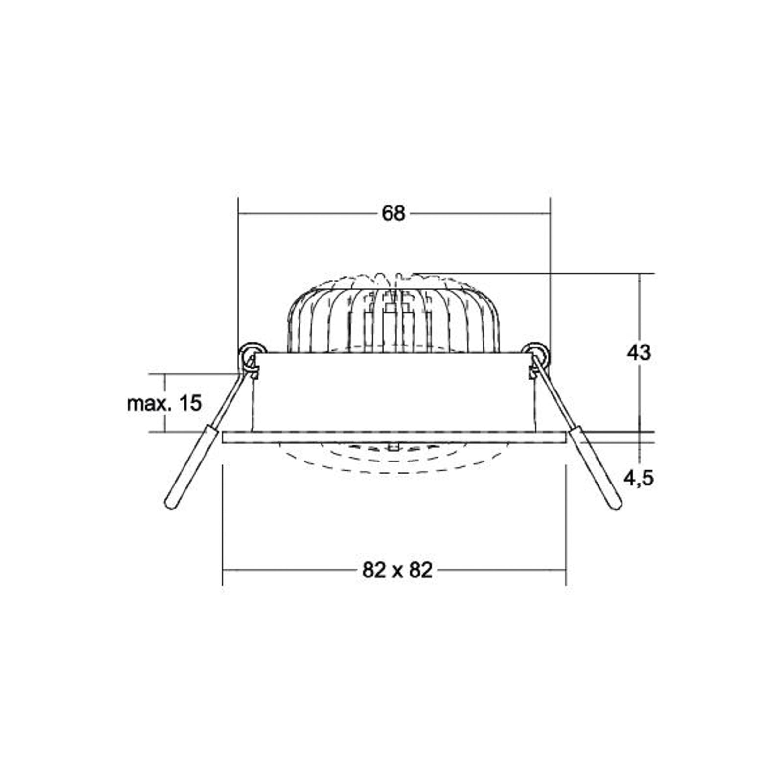 LED innbyggingsspot BB37 kvadratisk svart 7W 3000K bakside