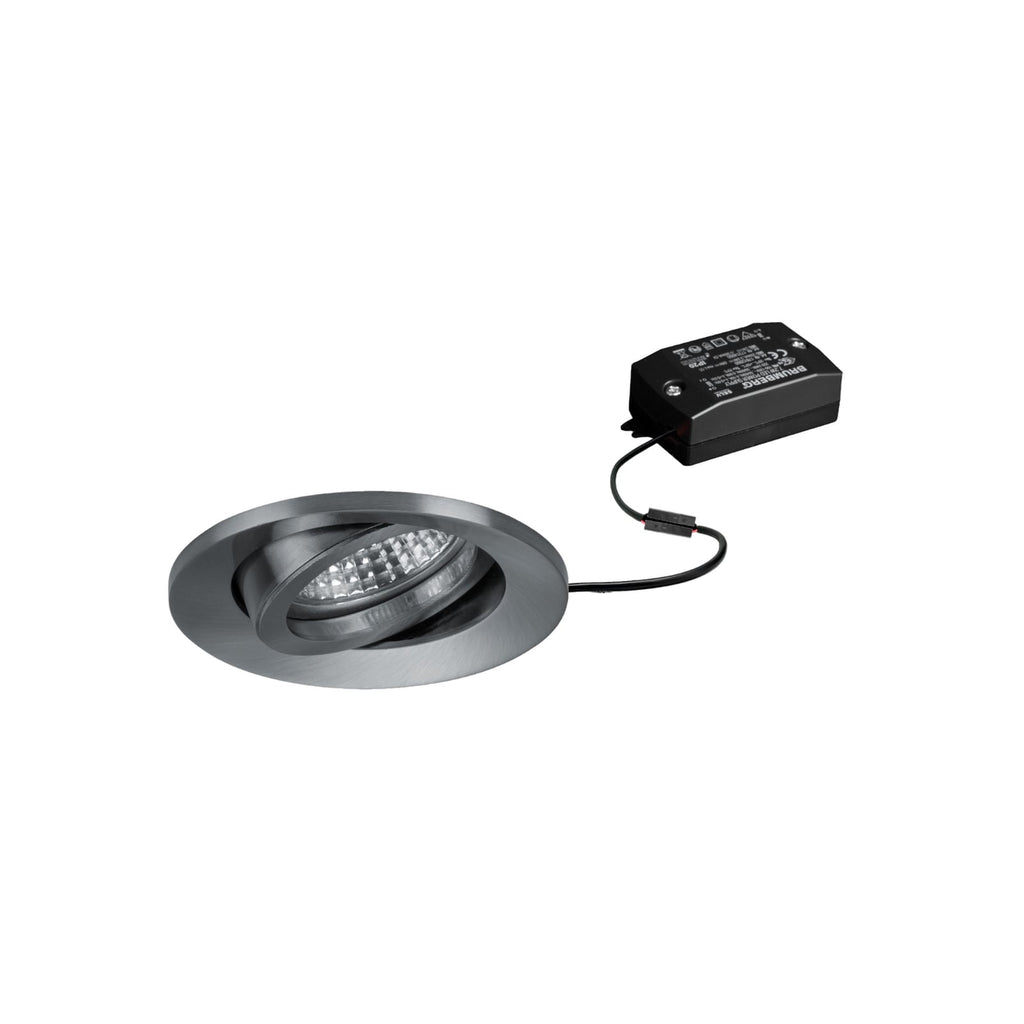 LED innbyggingsspot Berrie-R svingbar nikkel Ø8,3 cm front