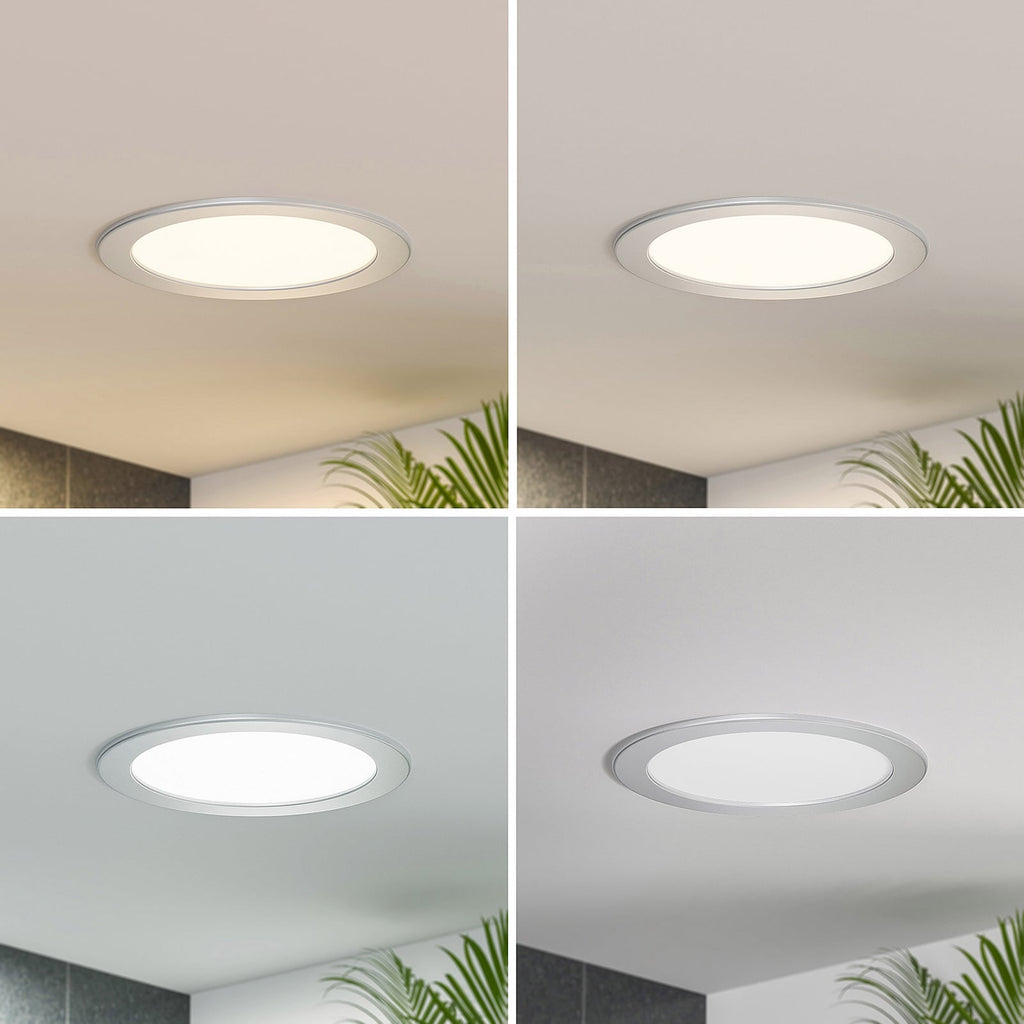 Bakside av LED innbyggingsspot Cadance rund sølv Ø22 cm 18W CCT dimbar IP44
