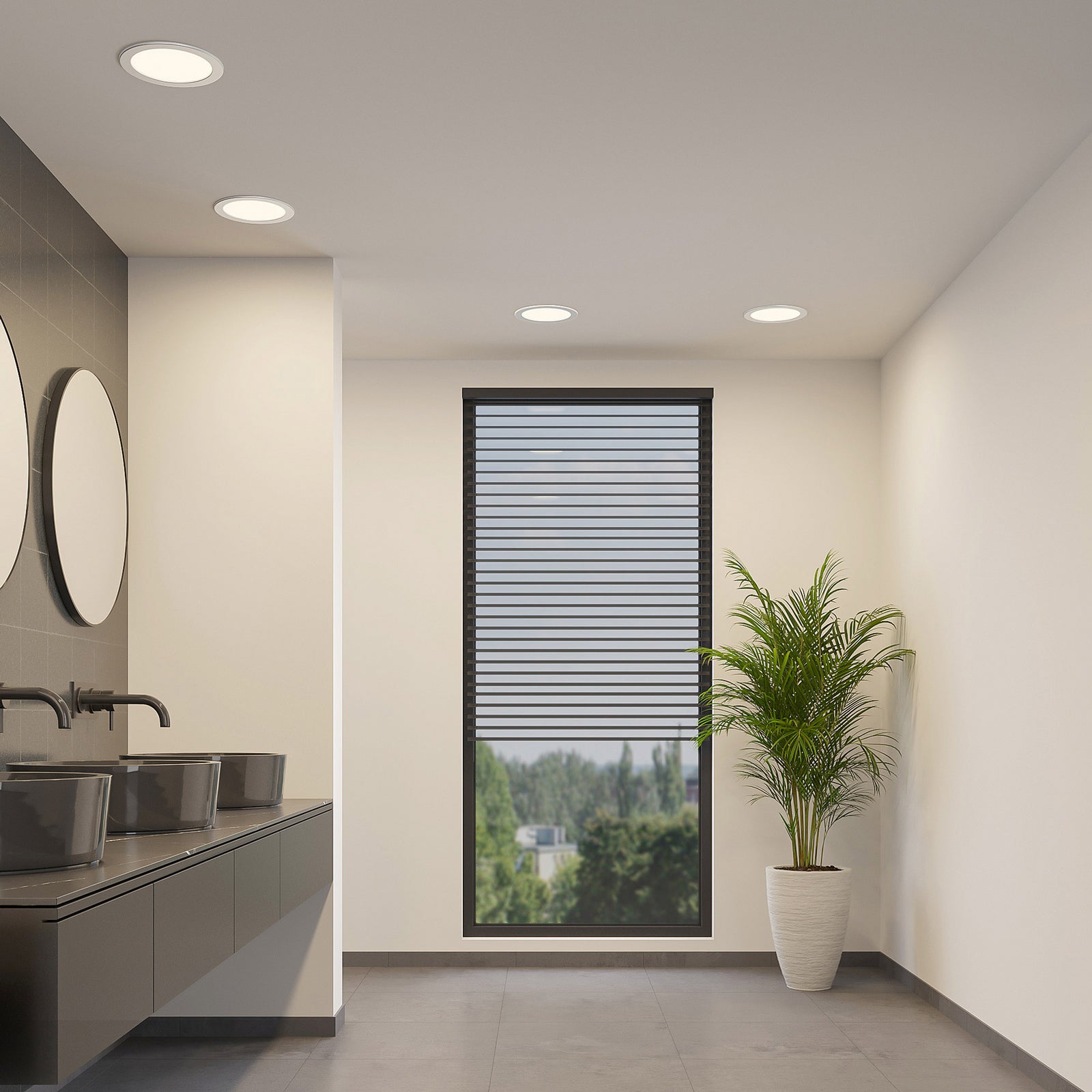 Detalj av LED innbyggingsspot Cadance rund sølv Ø22 cm 18W CCT dimbar IP44