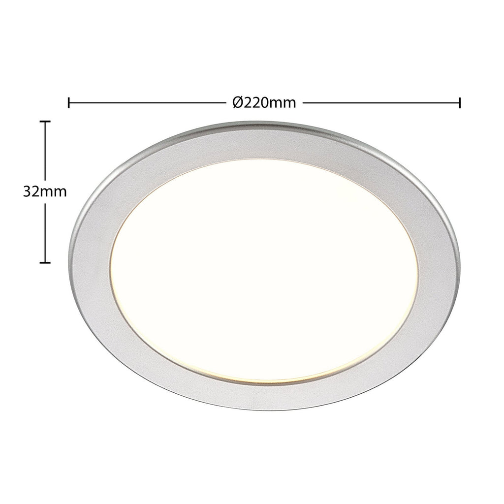 LED innbyggingsspot Cadance rund sølv Ø22 cm 18W CCT dimbar IP44 lysdetalj