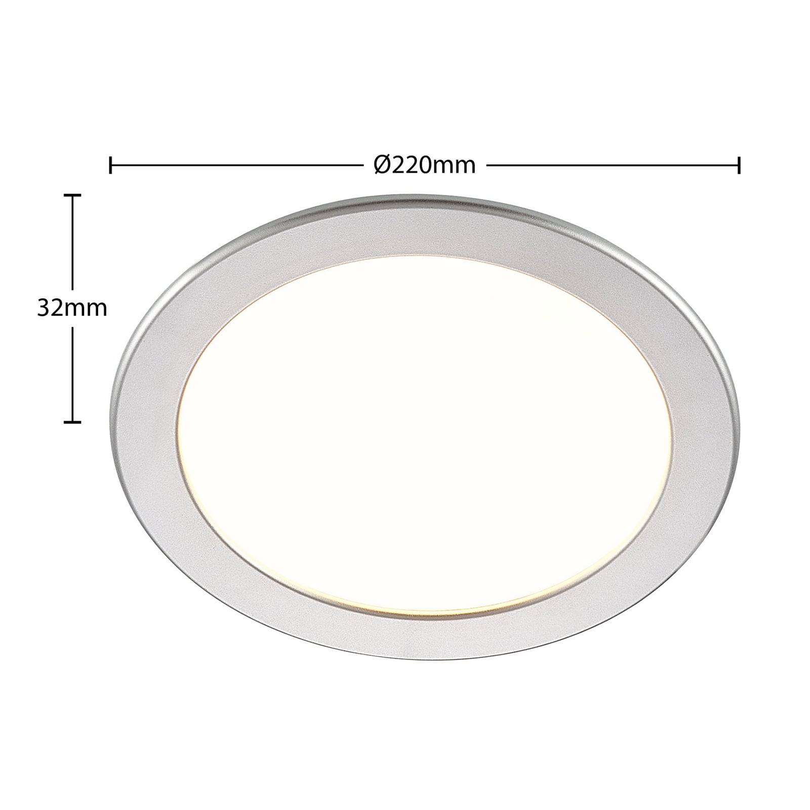 LED innbyggingsspot Cadance rund sølv Ø22 cm 18W CCT dimbar IP44 lysdetalj