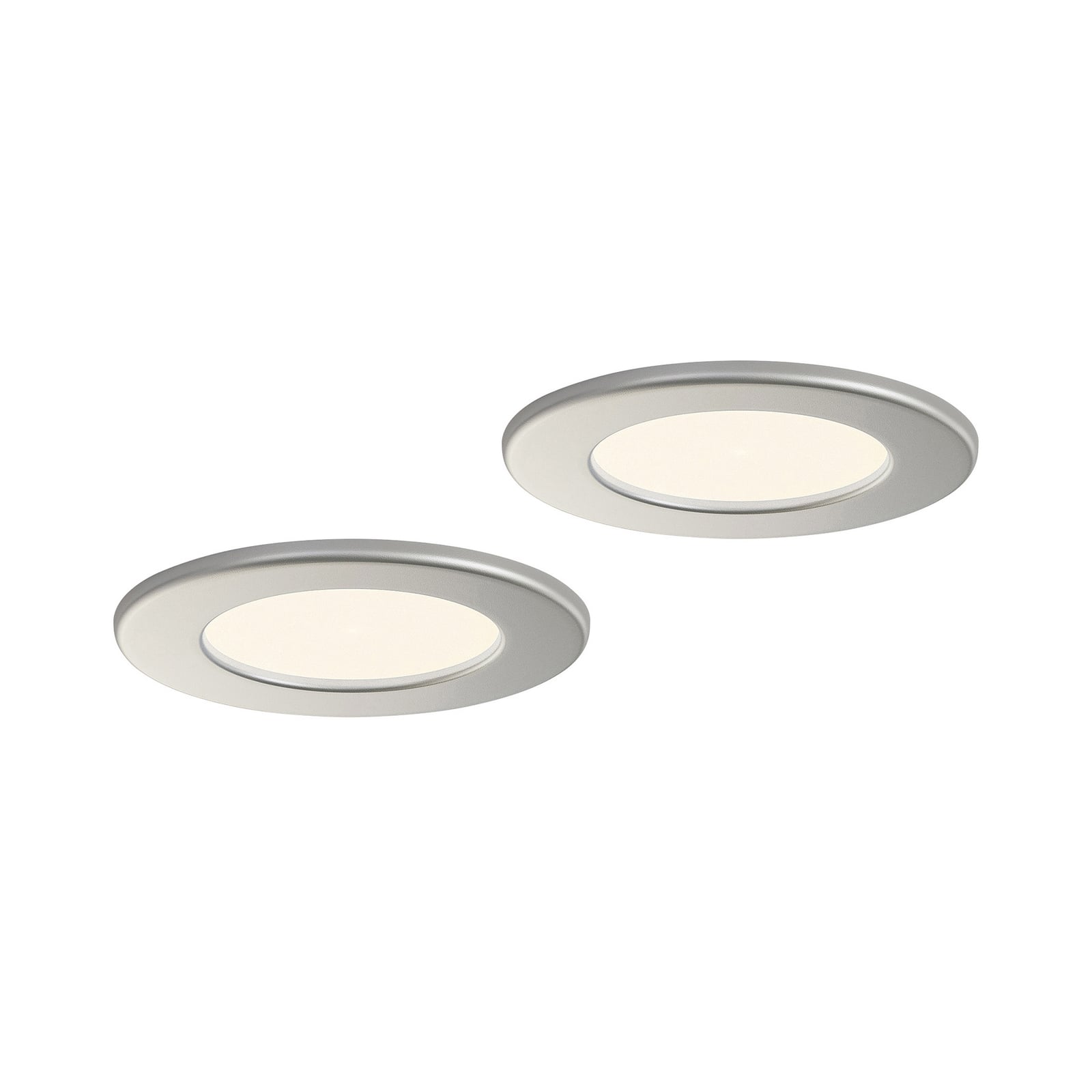 LED innbyggingsspot Cadance sølv 2-pack CCT dimbar IP44 forfra