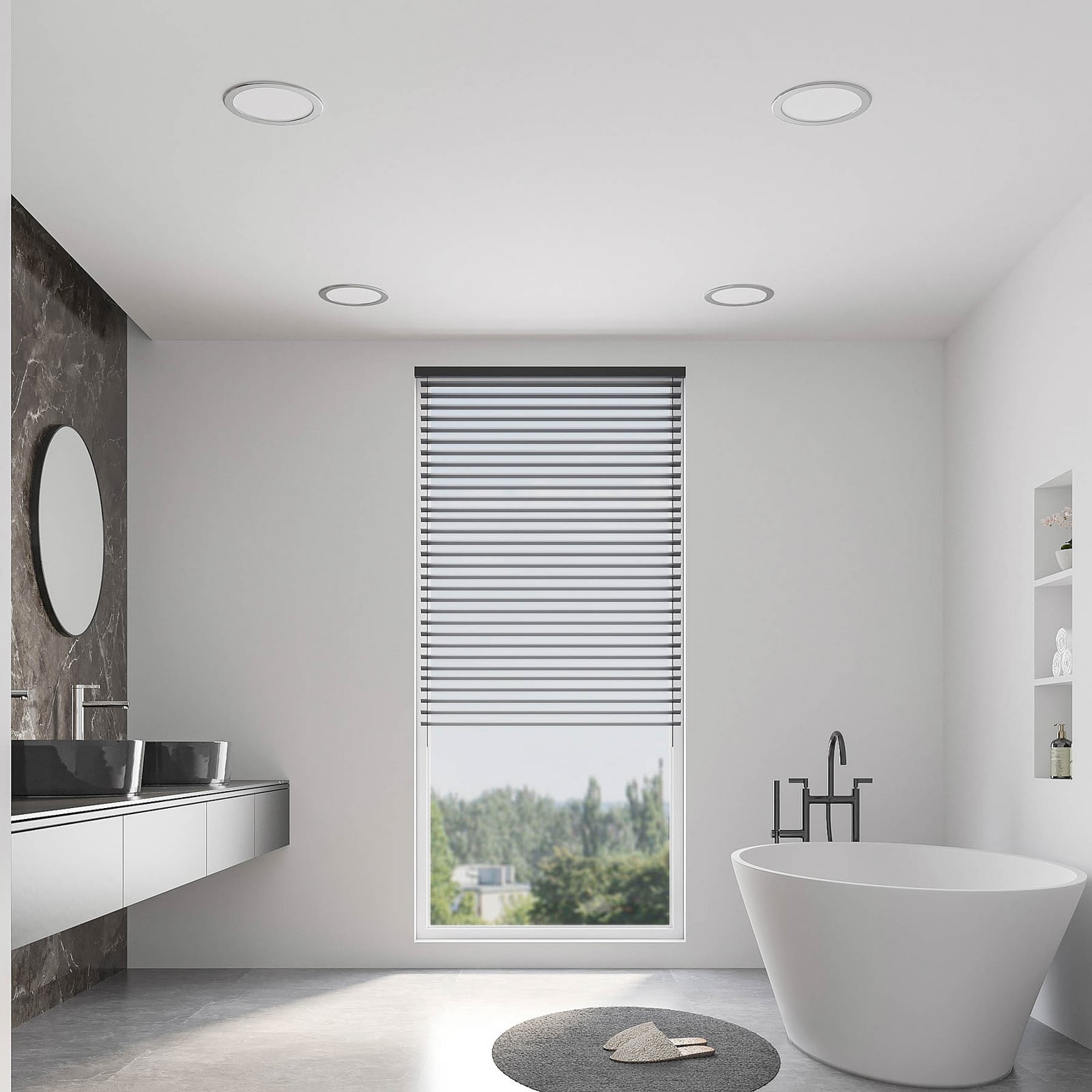 LED innbyggingsspot Cadance sølv rund dimbar CCT Ø24 cm IP44 detalj