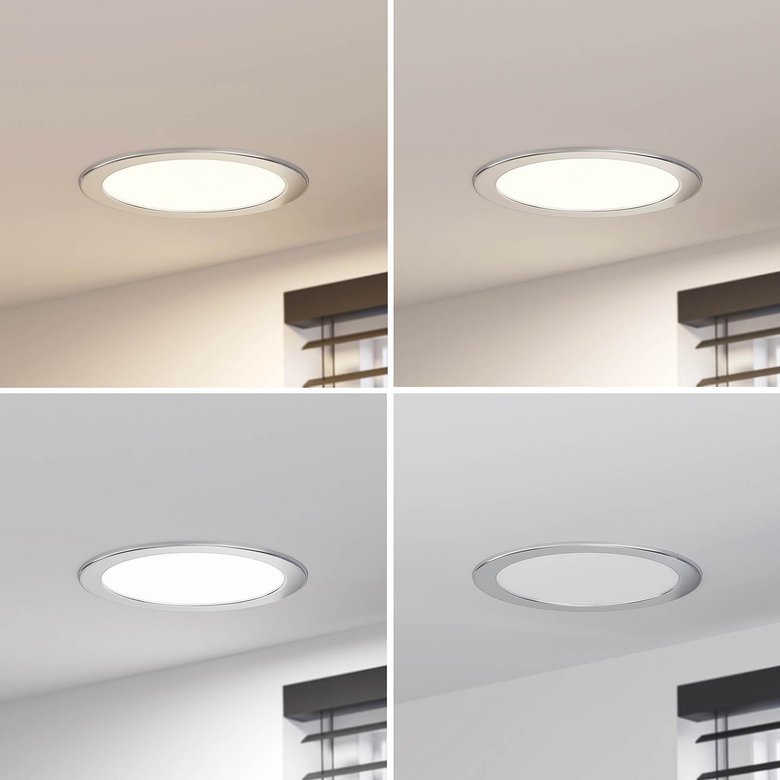 LED innbyggingsspot Cadance sølv rund dimbar CCT Ø24 cm IP44 side