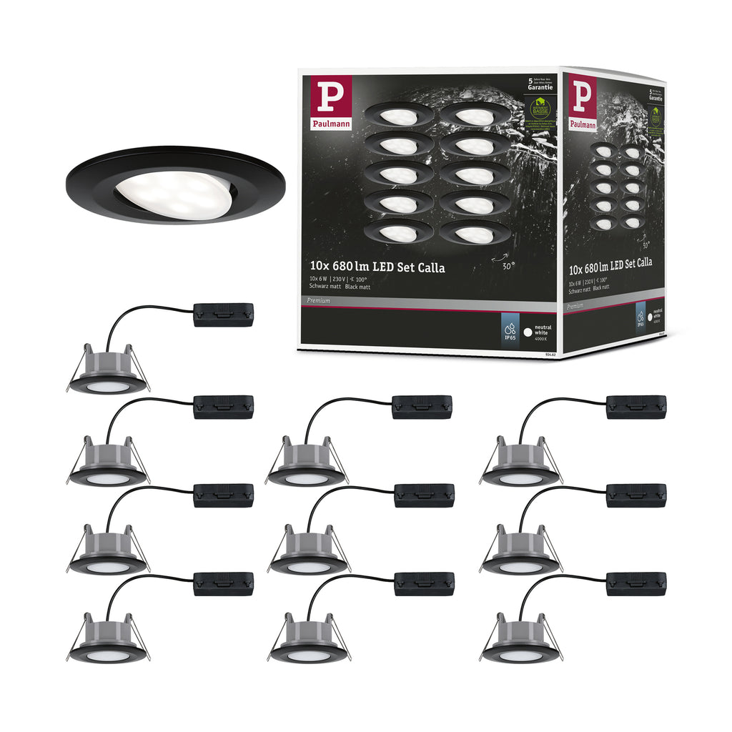 LED innbyggingsspot Calla 10-pk svart svingbar 4000K IP65 nærbilde