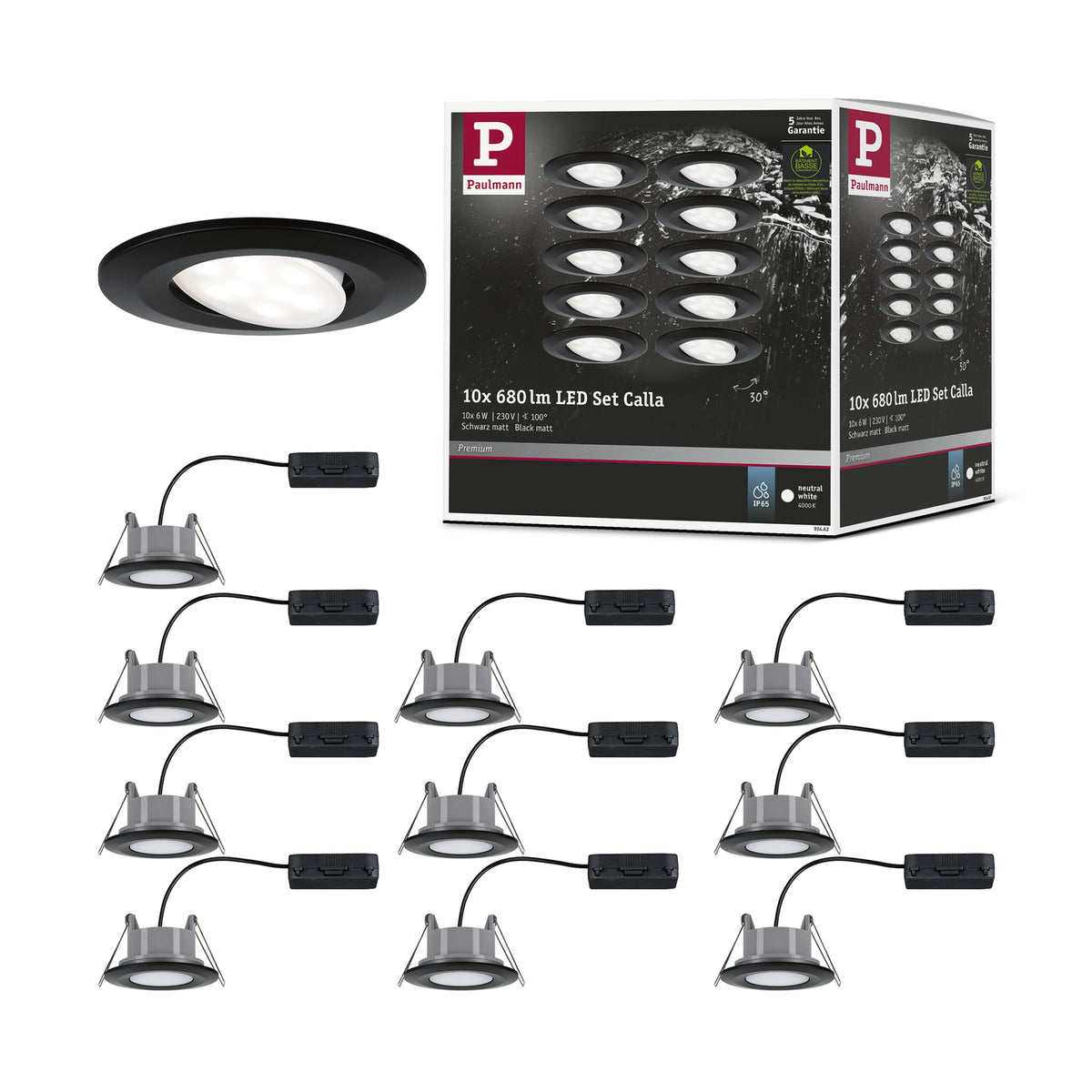 LED innbyggingsspot Calla 10-pk svart svingbar 4000K IP65 nærbilde