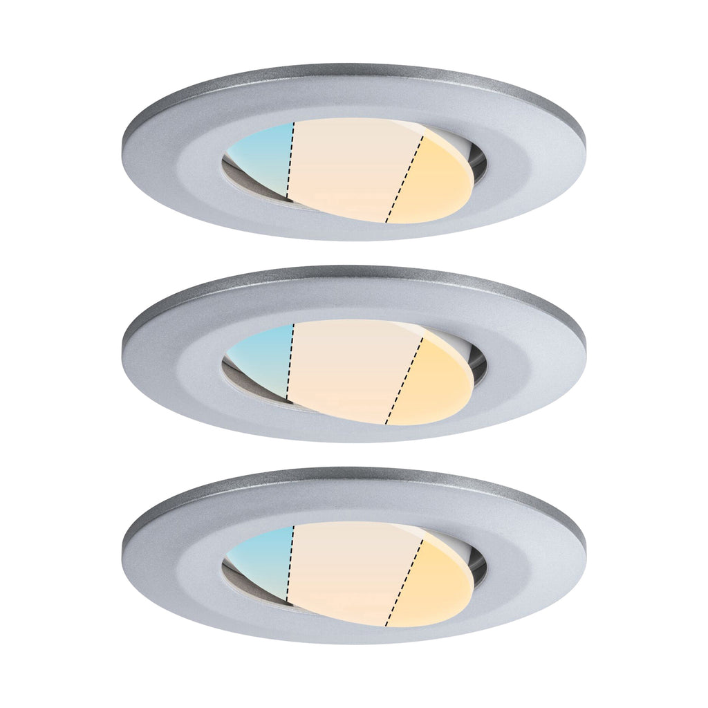 LED innbyggingsspot Calla 3-pk svingbar krom IP65 CCT detalj av bryter