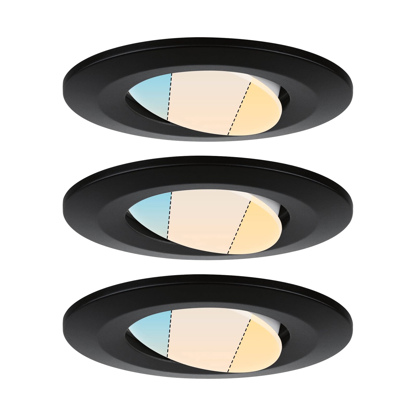 LED innbyggingsspot Calla svingbar CCT IP65 3-pack svart forfra