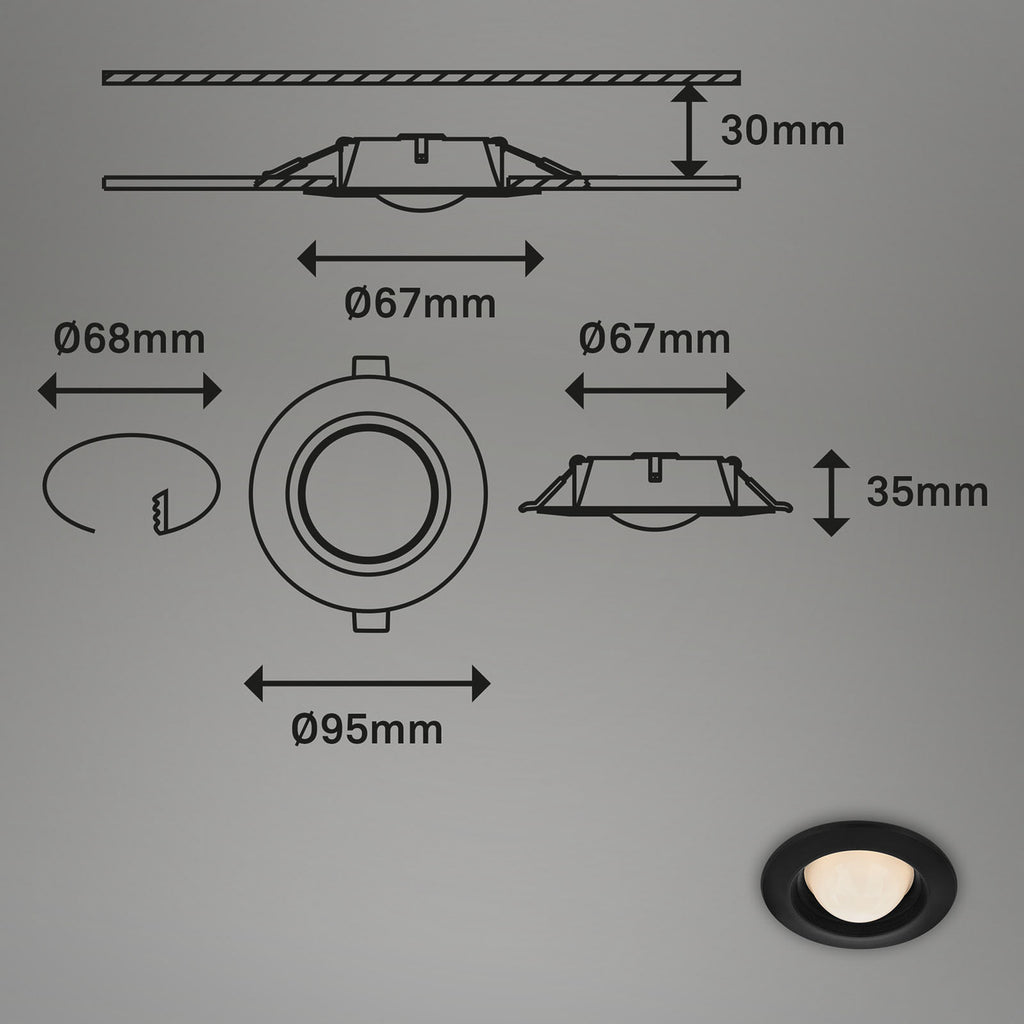 LED innbyggingsspot Carro 3-sett svart Ø9,5 cm installasjon