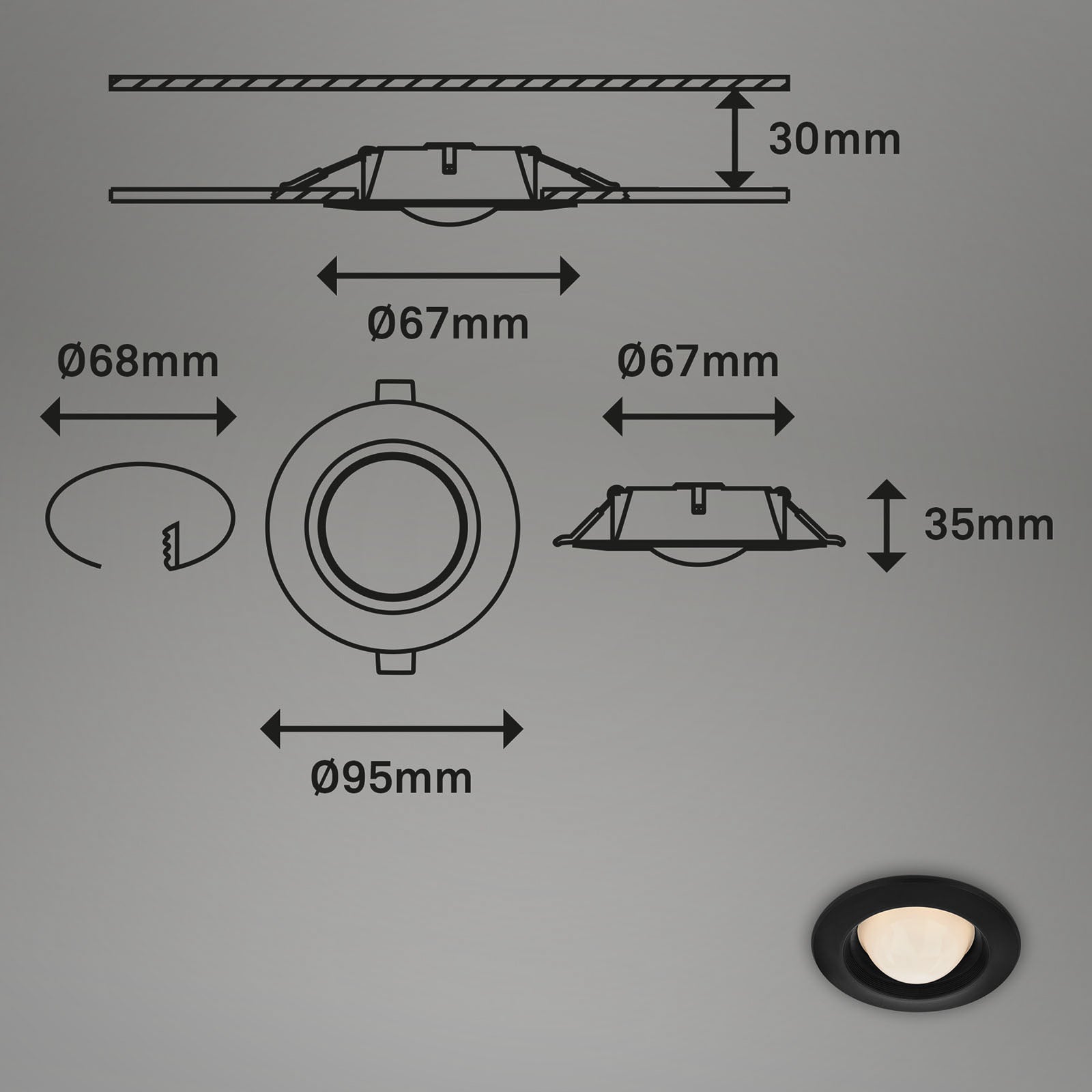 LED innbyggingsspot Carro 3-sett svart Ø9,5 cm installasjon