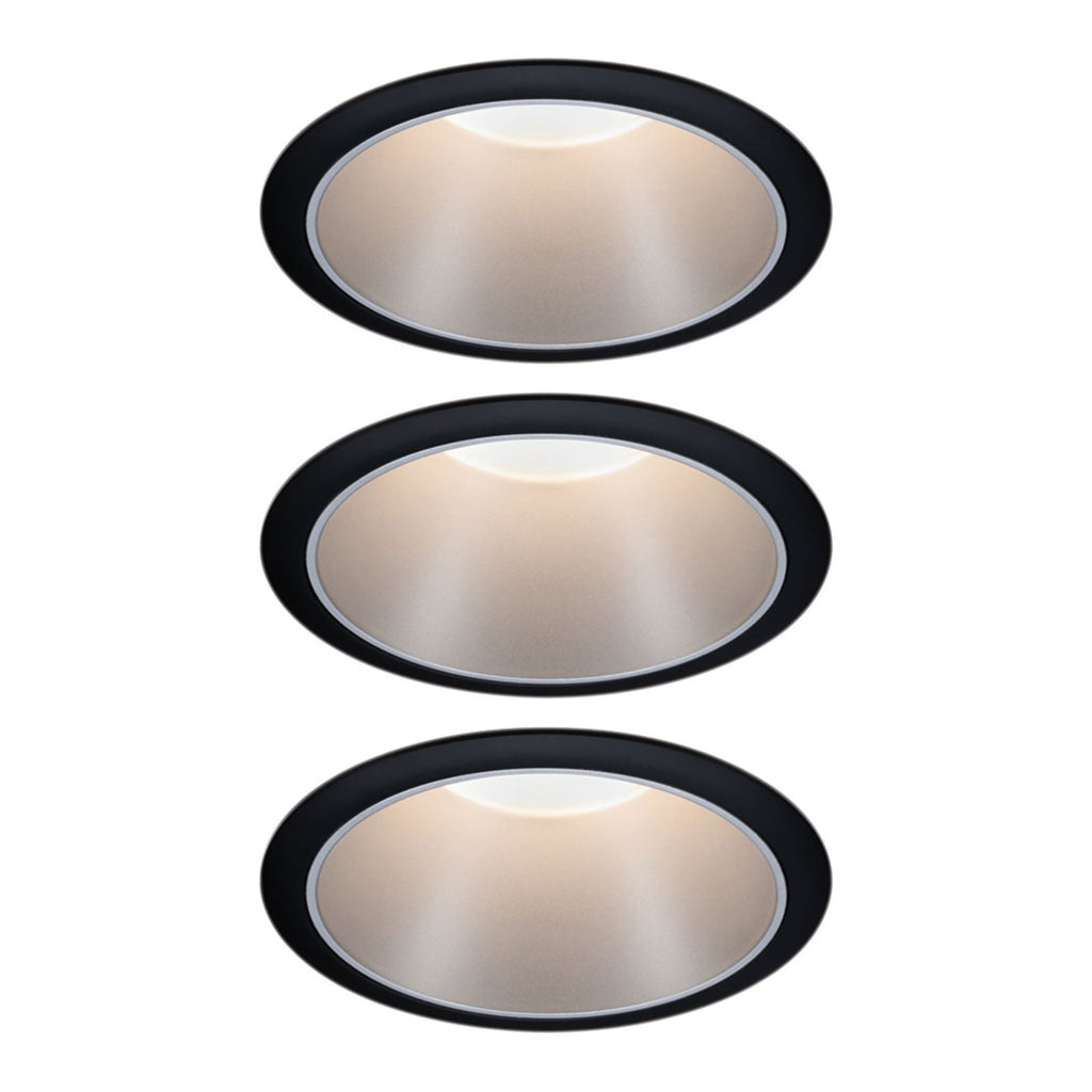 LED innbyggingsspot Cole 3-pack sølv/svart dimbar IP44 forfra