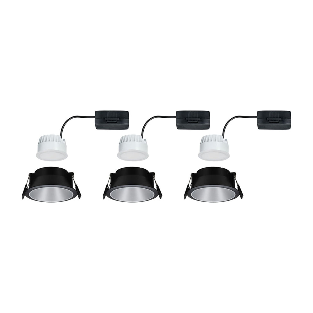 Nærbilde av LED innbyggingsspot Cole 3-pack sølv/svart dimbar IP44