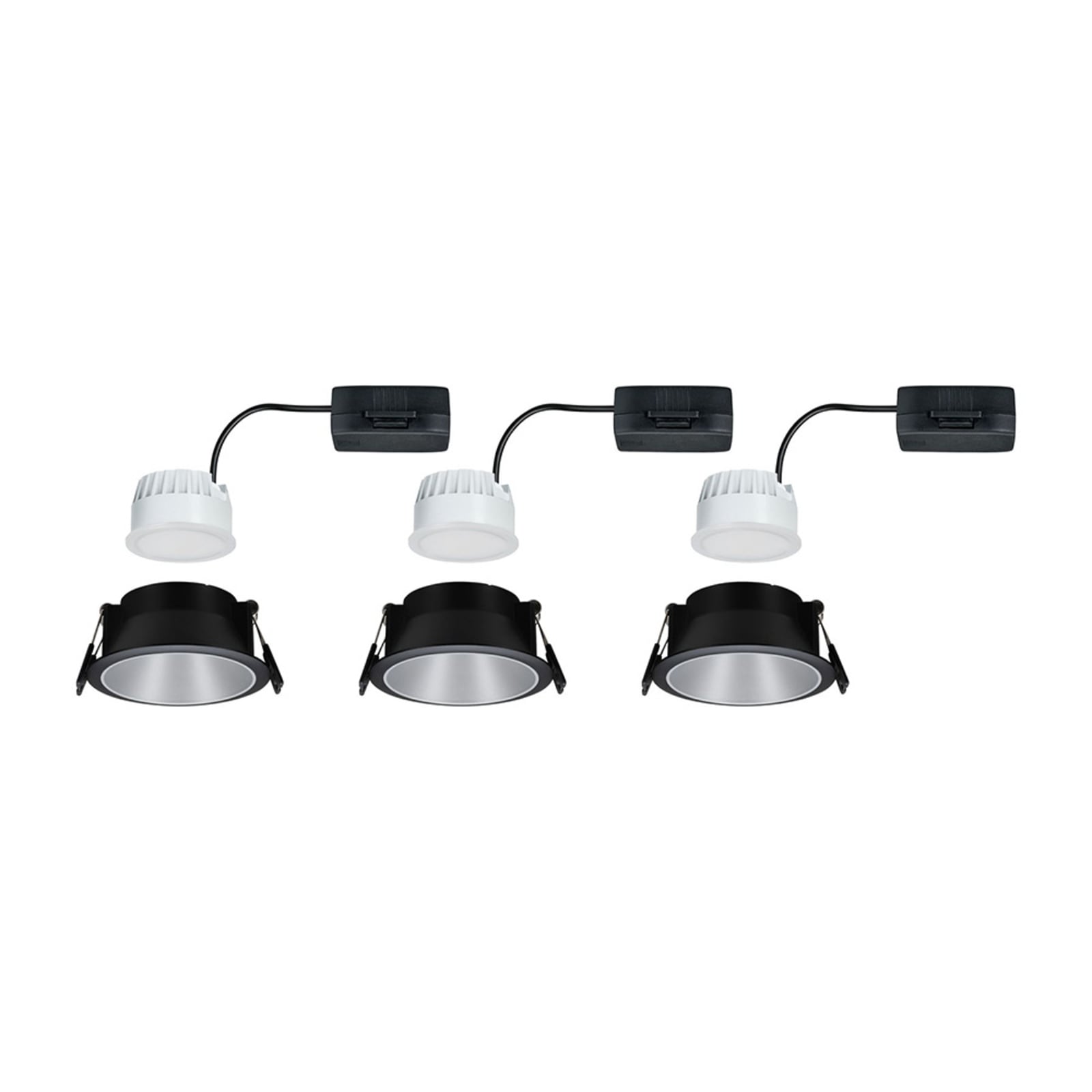 Nærbilde av LED innbyggingsspot Cole 3-pack sølv/svart dimbar IP44