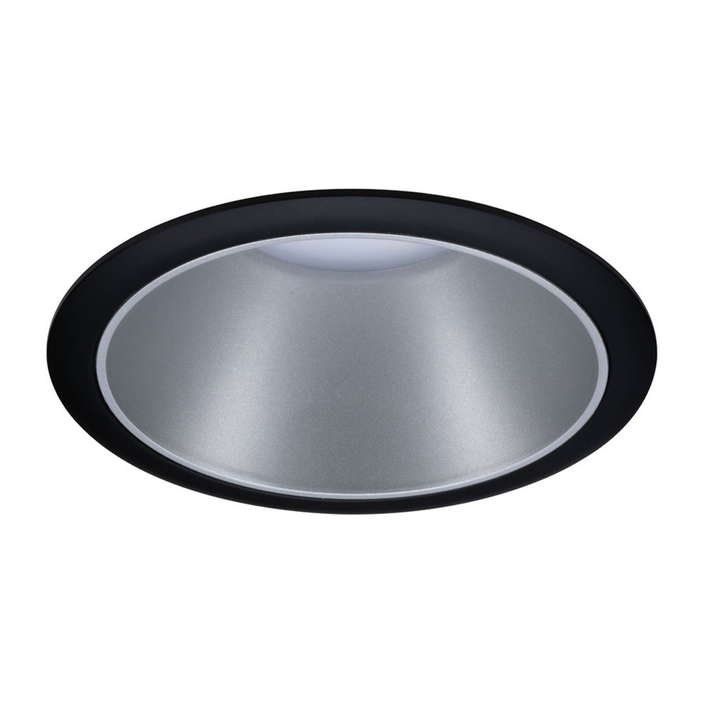 Detalj av LED innbyggingsspot Cole dimbar sølv-svart IP44 Ø8,8 cm