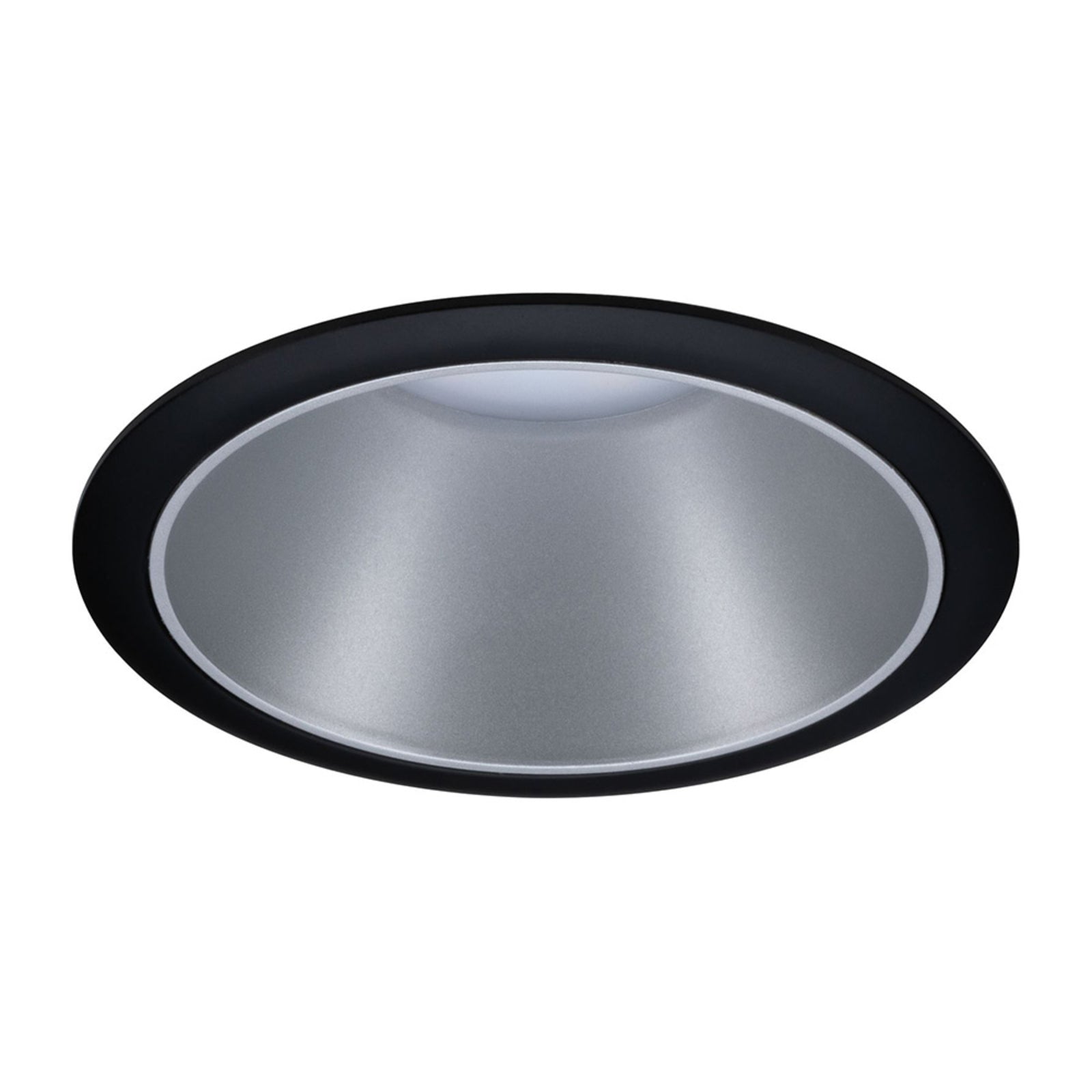 Detalj av LED innbyggingsspot Cole dimbar sølv-svart IP44 Ø8,8 cm