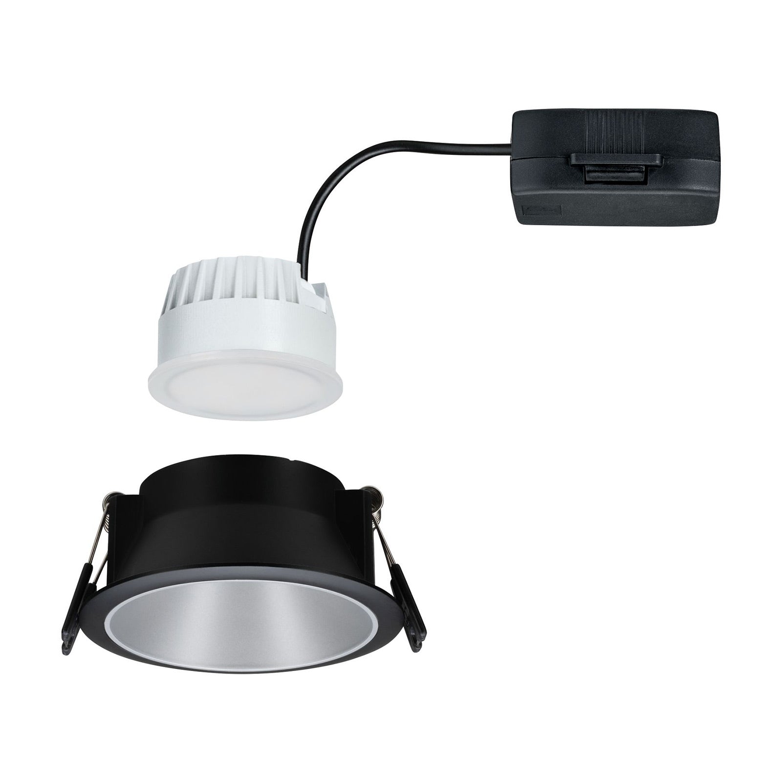 Nærbilde av LED innbyggingsspot Cole dimbar sølv-svart IP44 Ø8,8 cm